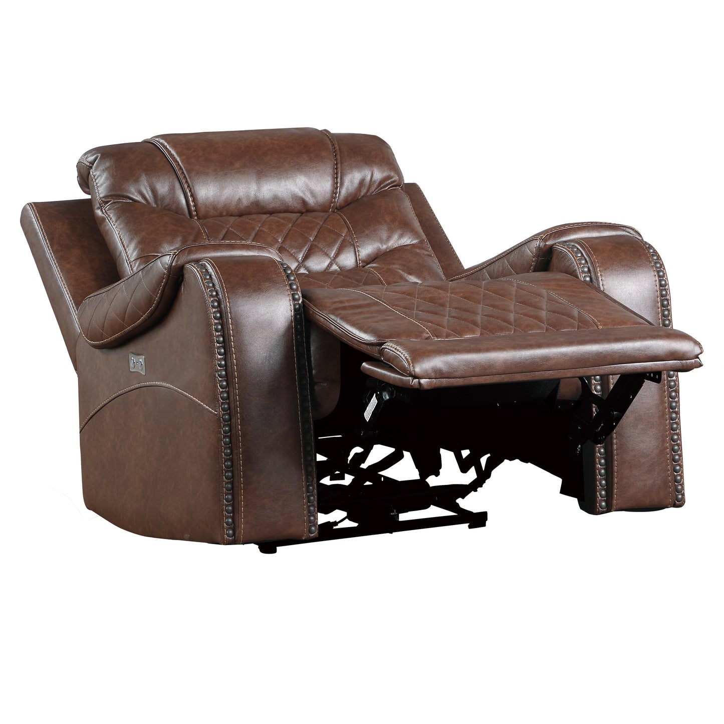Homelegance Putnam Reclining Chair Power Recliner in Brown Faux Leather 9405BR-1PW