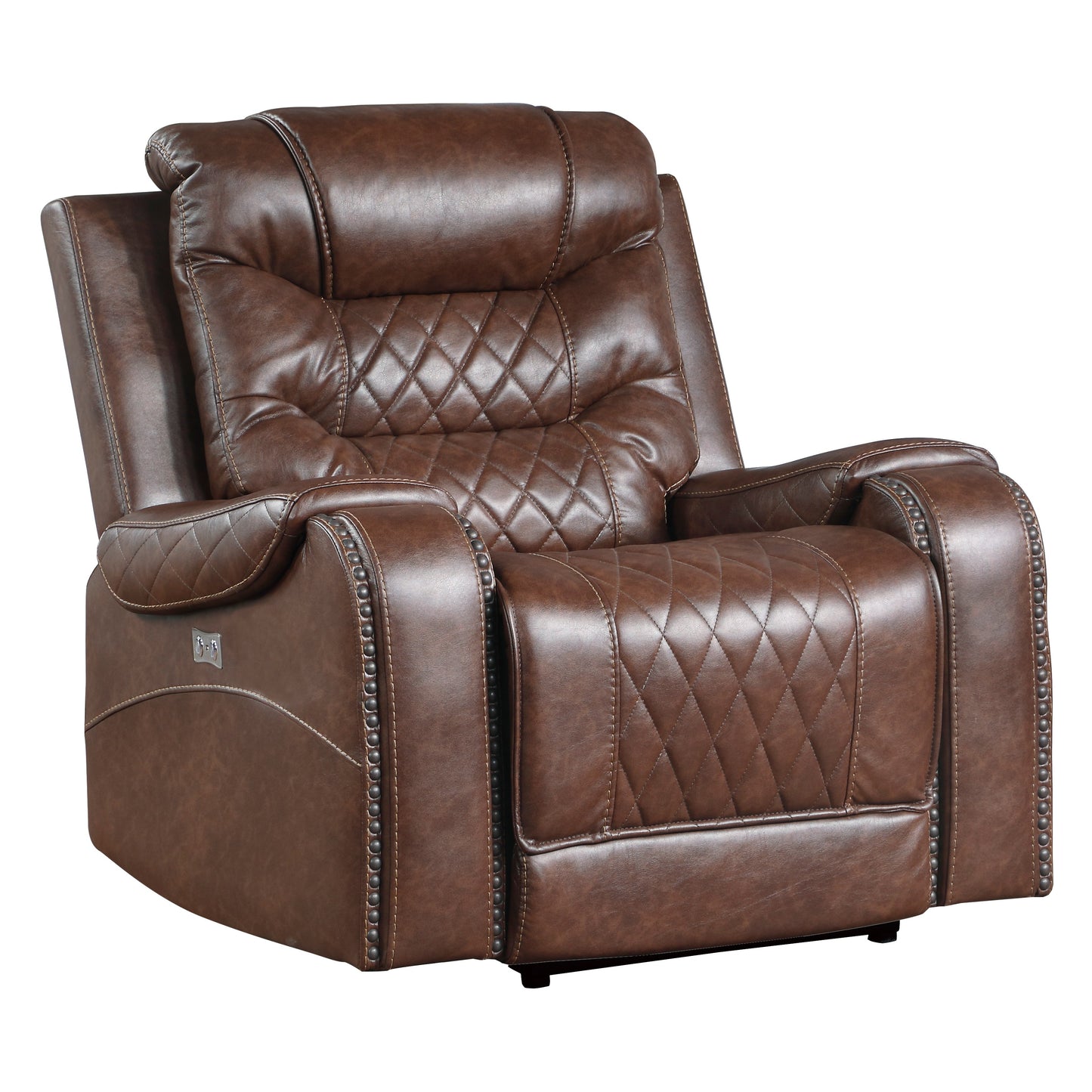 Homelegance Putnam Reclining Chair Power Recliner in Brown Faux Leather 9405BR-1PW