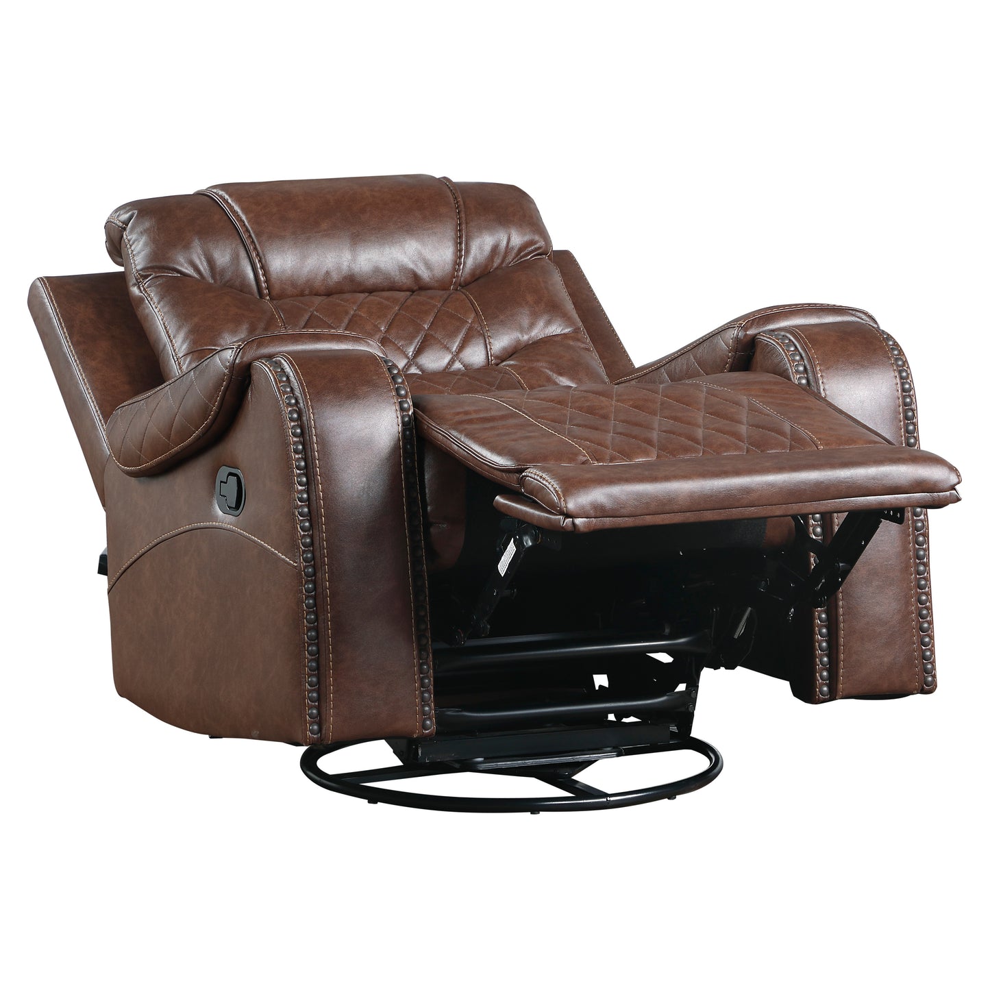 Homelegance Putnam Swivel Glider Reclining Chair in Brown Faux Leather 9405BR-1