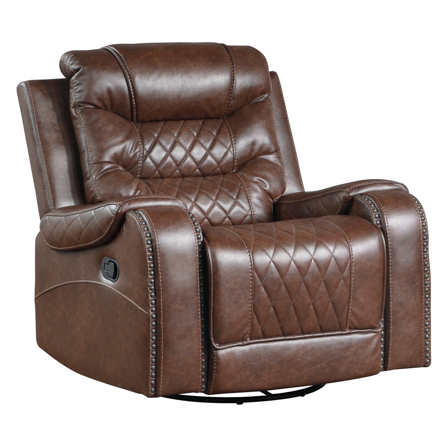 Homelegance Putnam Swivel Glider Reclining Chair in Brown Faux Leather 9405BR-1