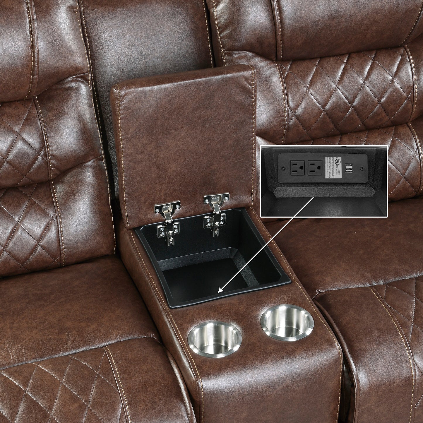 Homelegance Putnam Loveseat Power Reclining with Center Console in Brown 9405BR-2PW