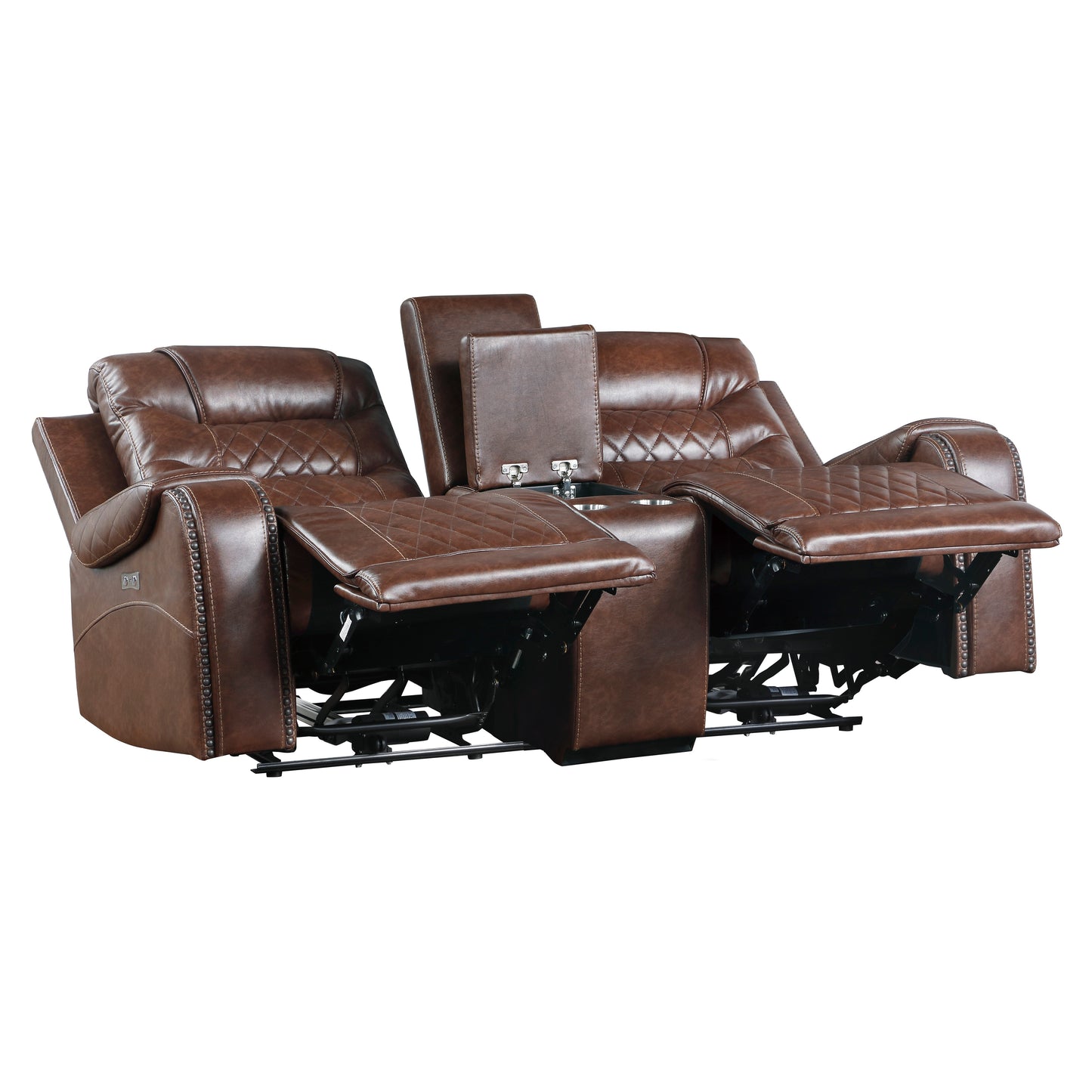 Homelegance Putnam Loveseat Power Reclining with Center Console in Brown 9405BR-2PW