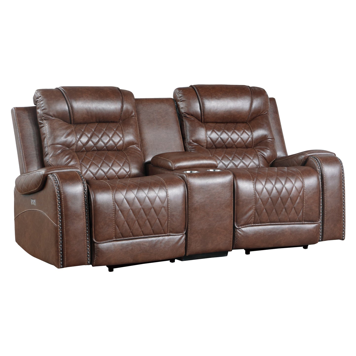 Homelegance Putnam Loveseat Power Reclining with Center Console in Brown 9405BR-2PW