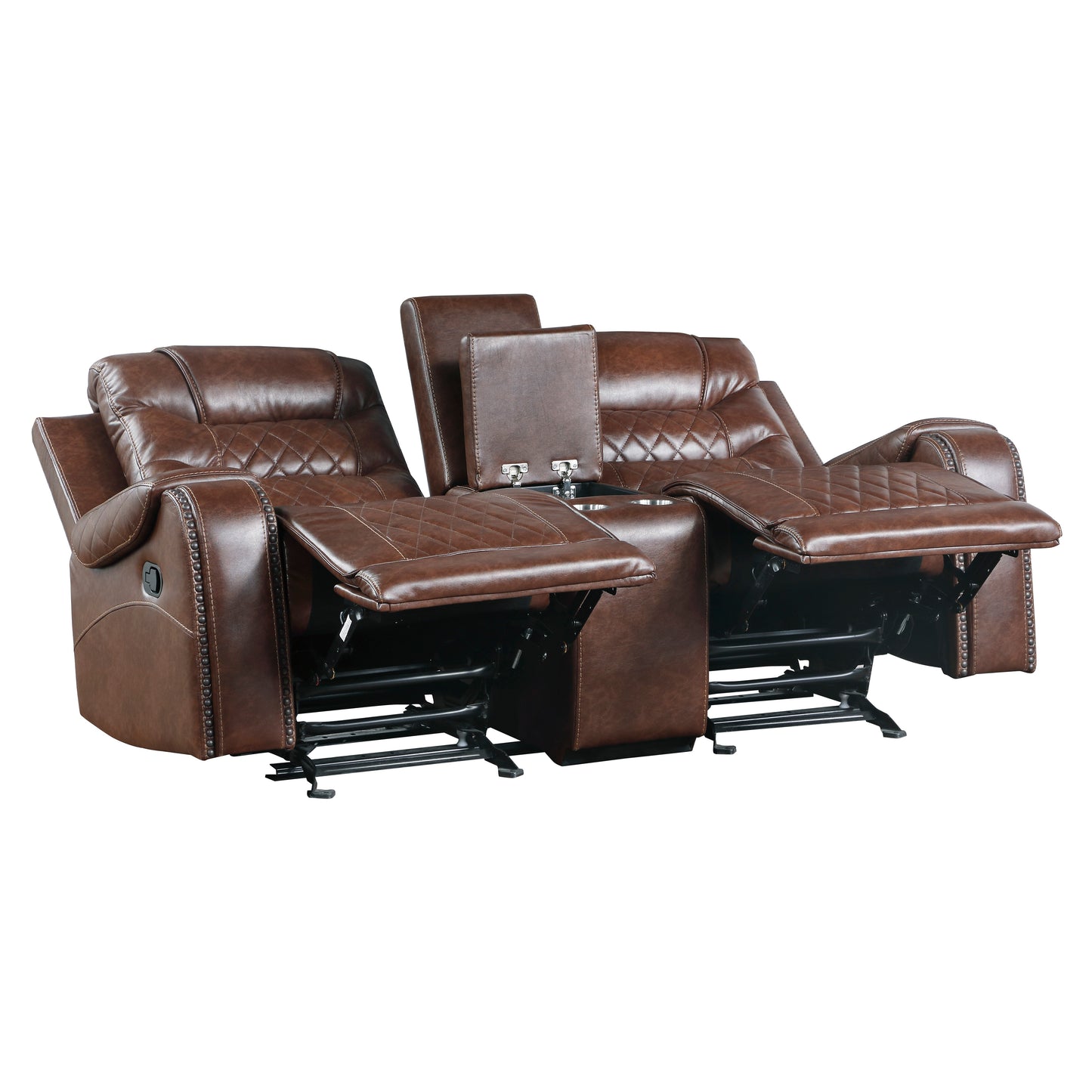 Homelegance Putnam Glider Reclining Loveseat with Center Console in Brown 9405BR-2