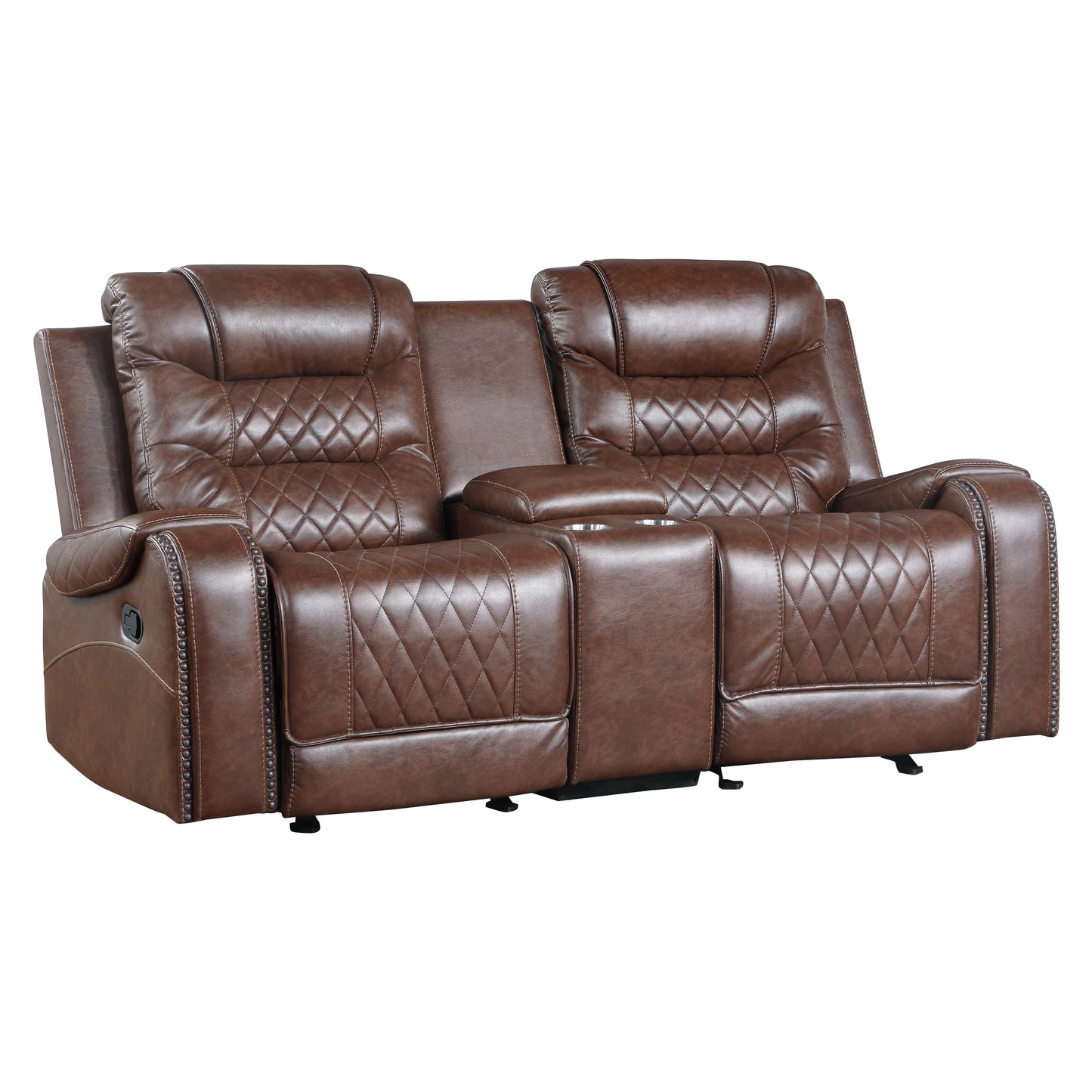 Homelegance Putnam Glider Reclining Loveseat with Center Console in Brown 9405BR-2