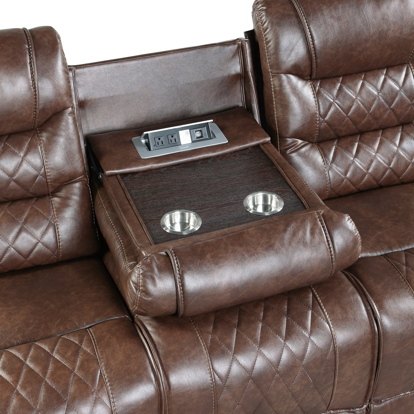 Homelegance Putnam Sectional Sofa Brown Faux Leather Power Recliner 9405BR-3PW