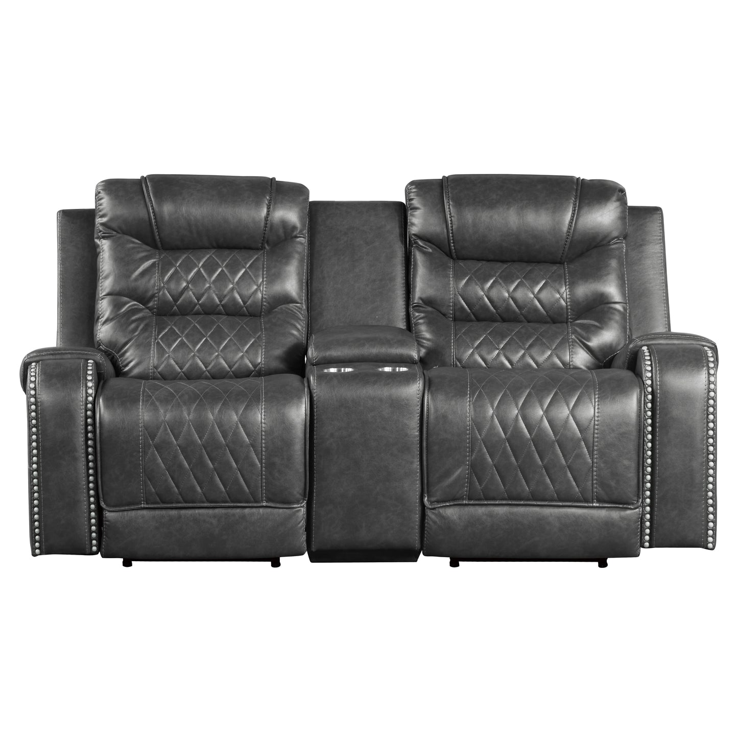Homelegance Putnam Gray Power Reclining Loveseat with Center Console 9405GY-2PW