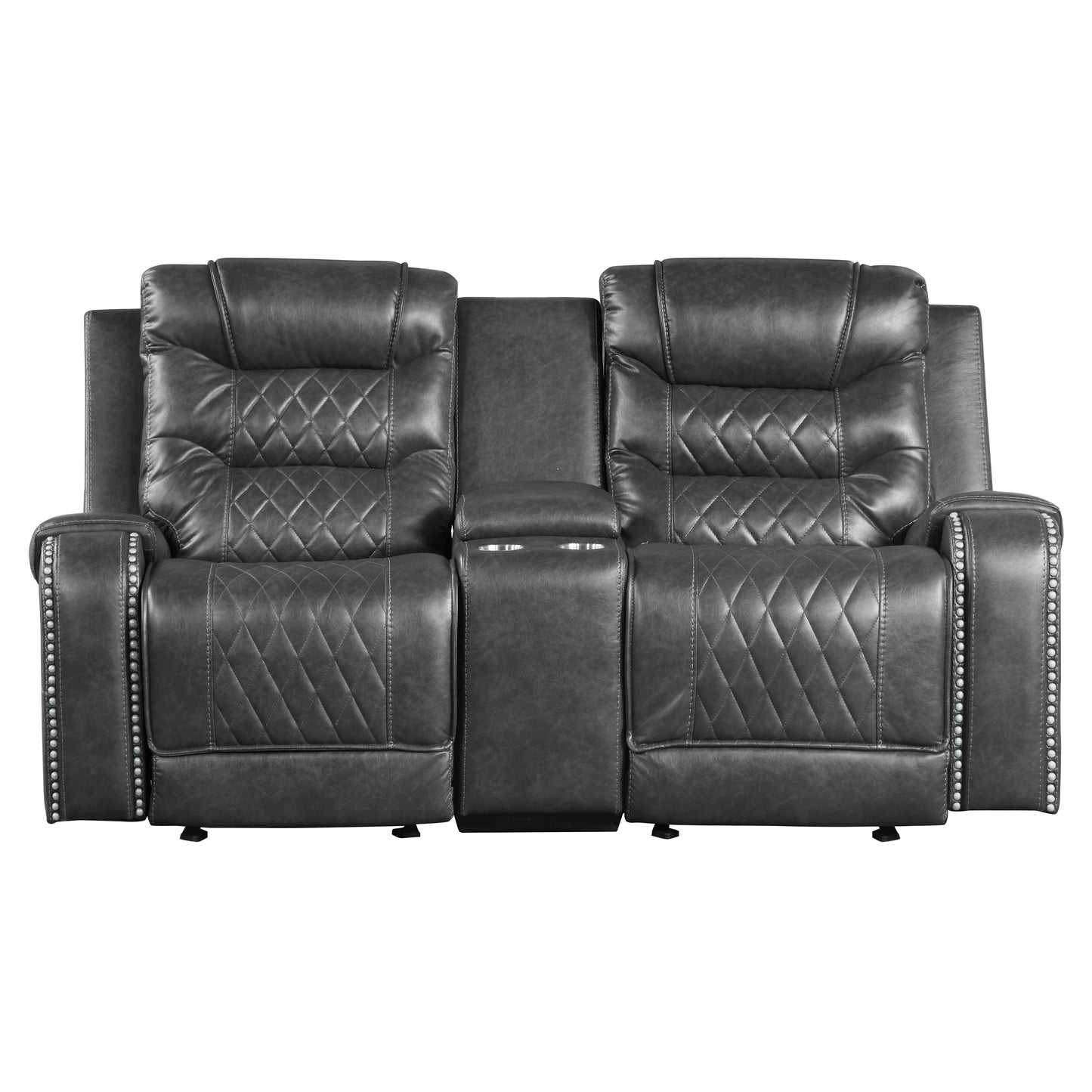 Homelegance Putnam Glider Reclining Loveseat with Center Console in Gray 9405GY-2