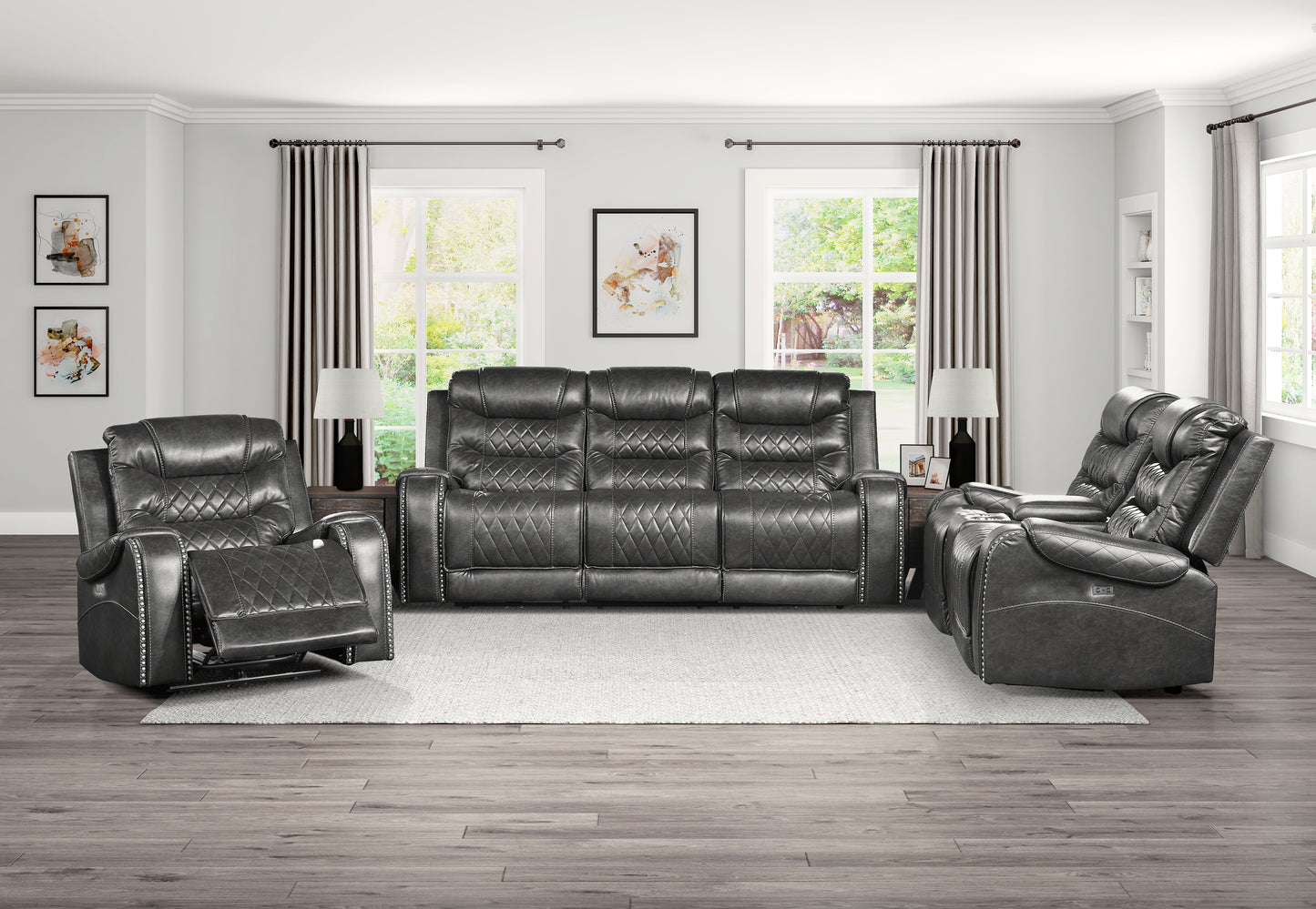 Homelegance Putnam Power Reclining Chair in Gray Faux Leather 9405GY-1PW