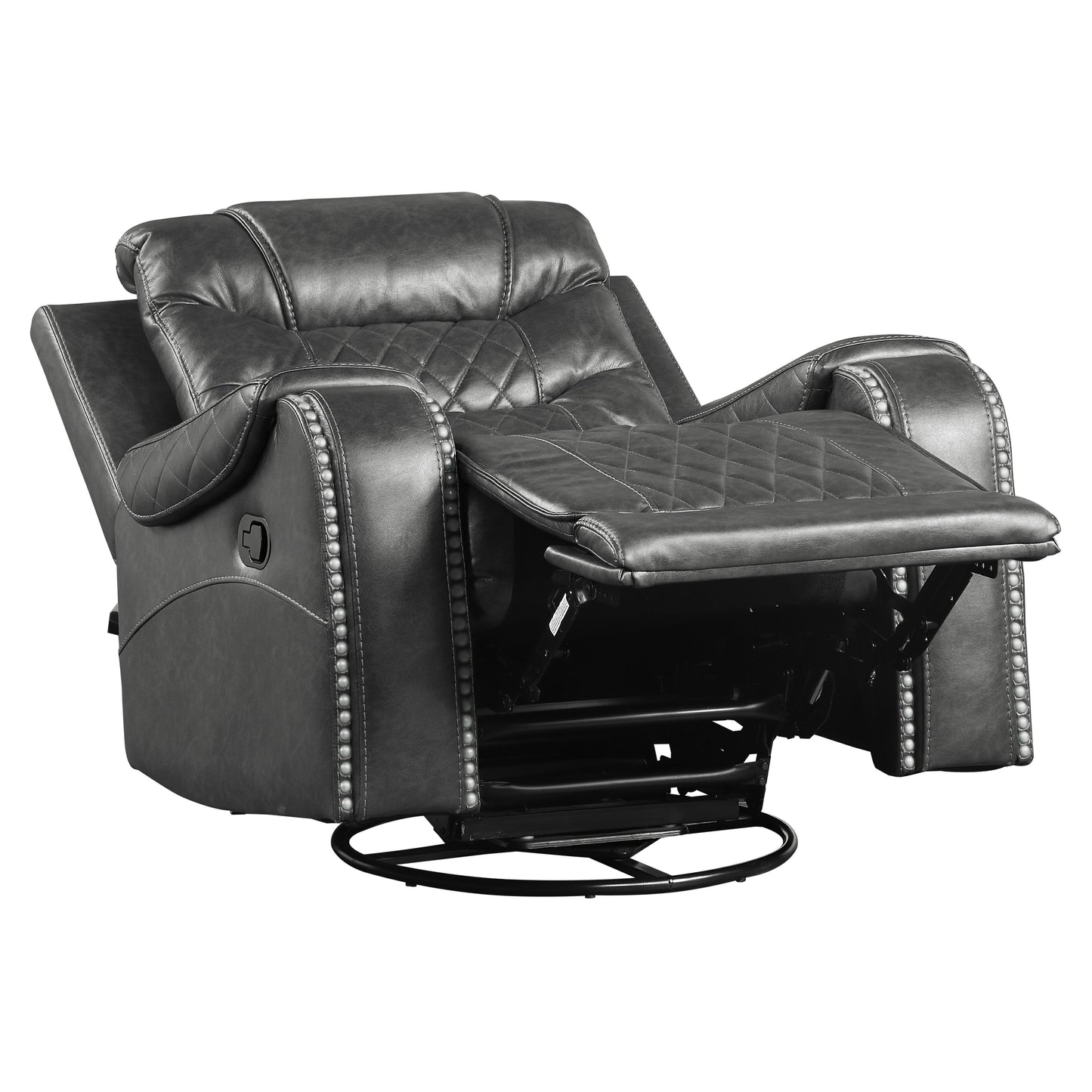 Homelegance Putnam Swivel Glider Reclining Chair in Gray Faux Leather 9405GY-1