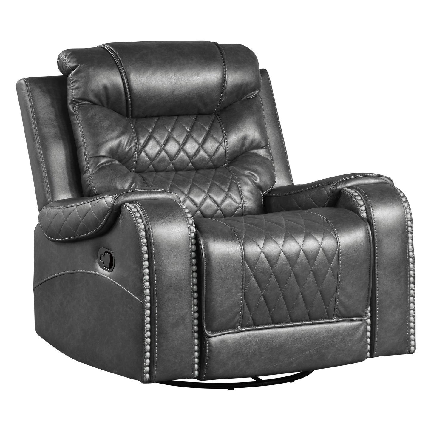 Homelegance Putnam Swivel Glider Reclining Chair in Gray Faux Leather 9405GY-1