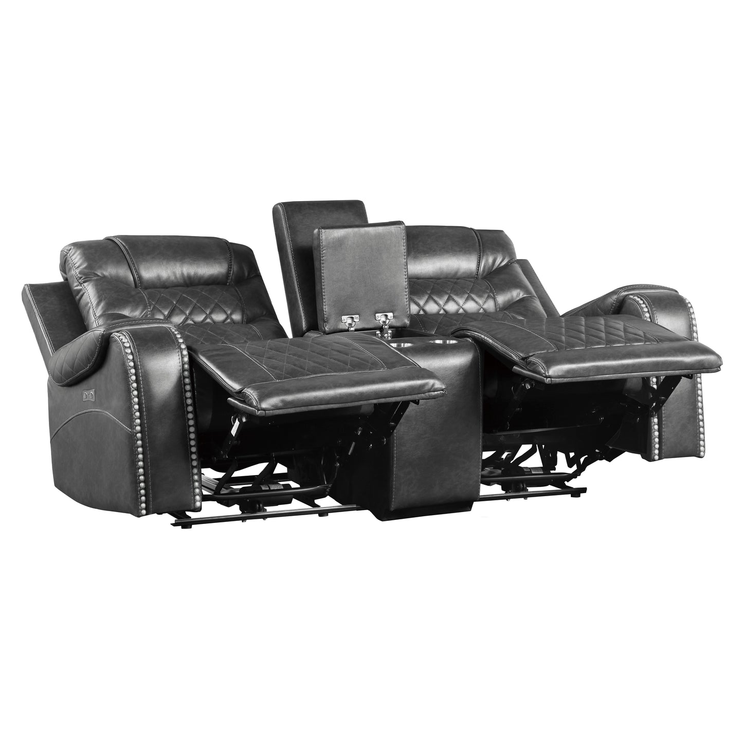 Homelegance Putnam Gray Power Reclining Loveseat with Center Console 9405GY-2PW
