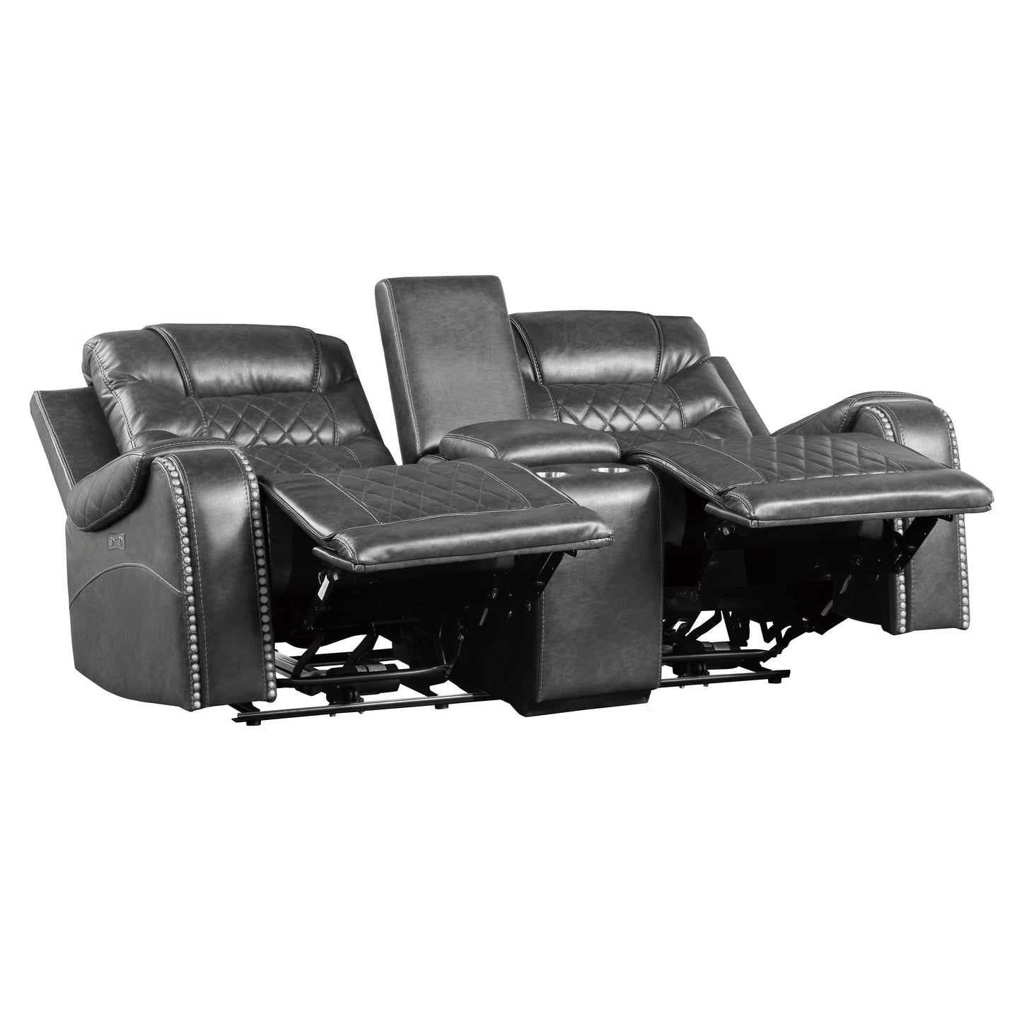 Homelegance Putnam Gray Power Reclining Loveseat with Center Console 9405GY-2PW