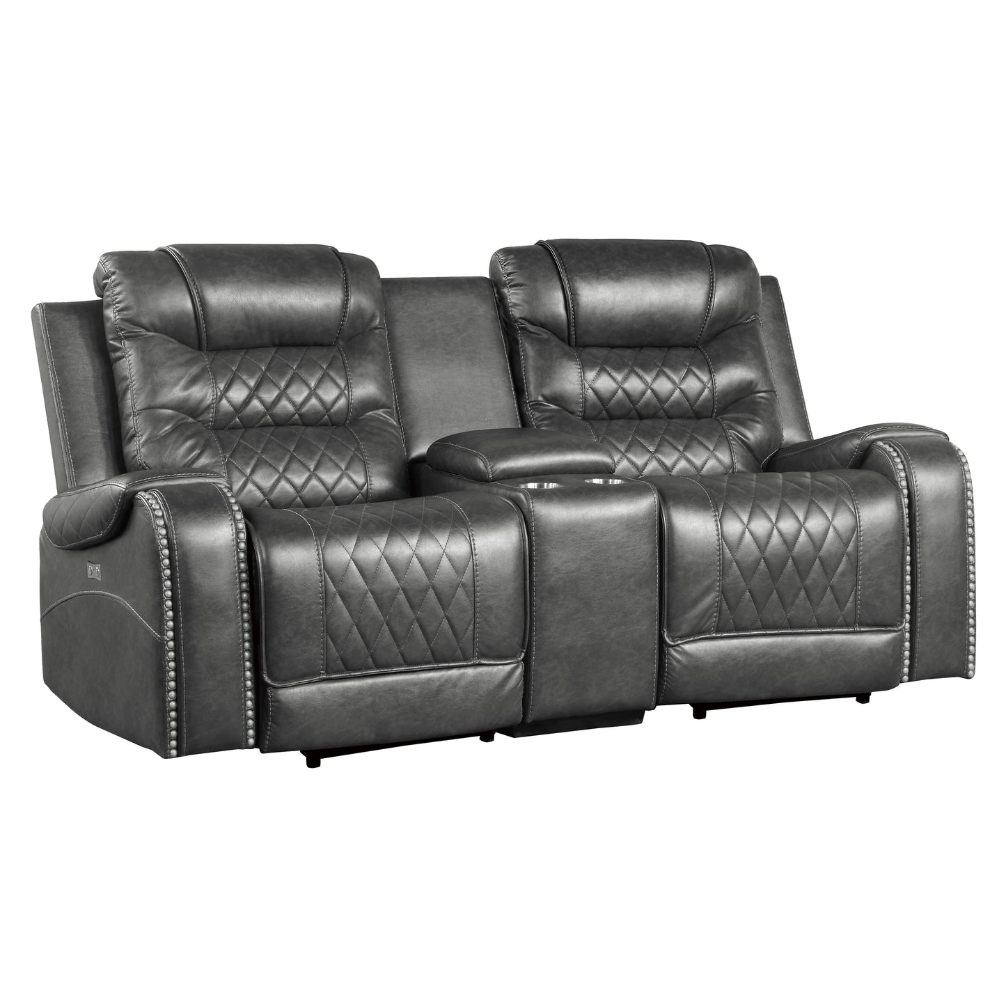 Homelegance Putnam Gray Power Reclining Loveseat with Center Console 9405GY-2PW