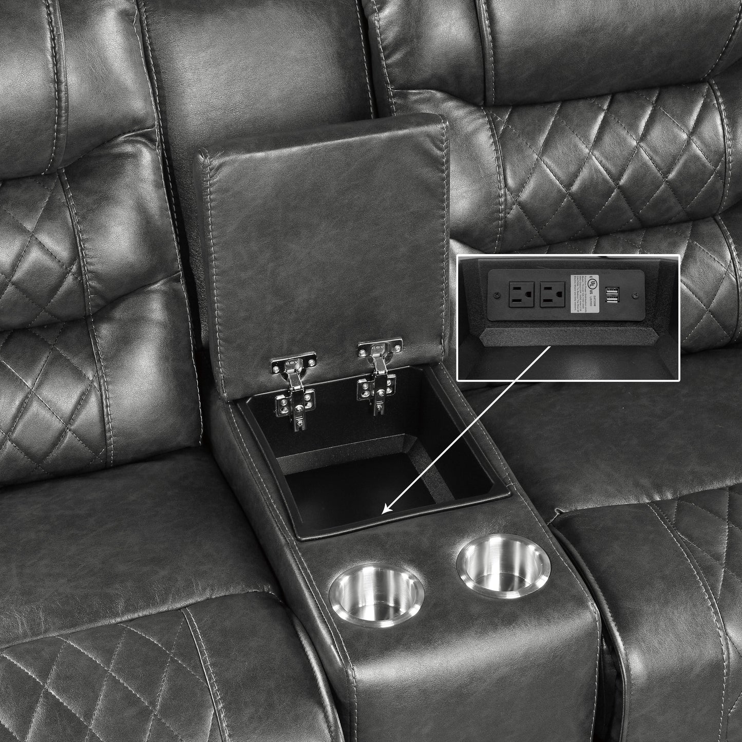 Homelegance Putnam Glider Reclining Loveseat with Center Console in Gray 9405GY-2
