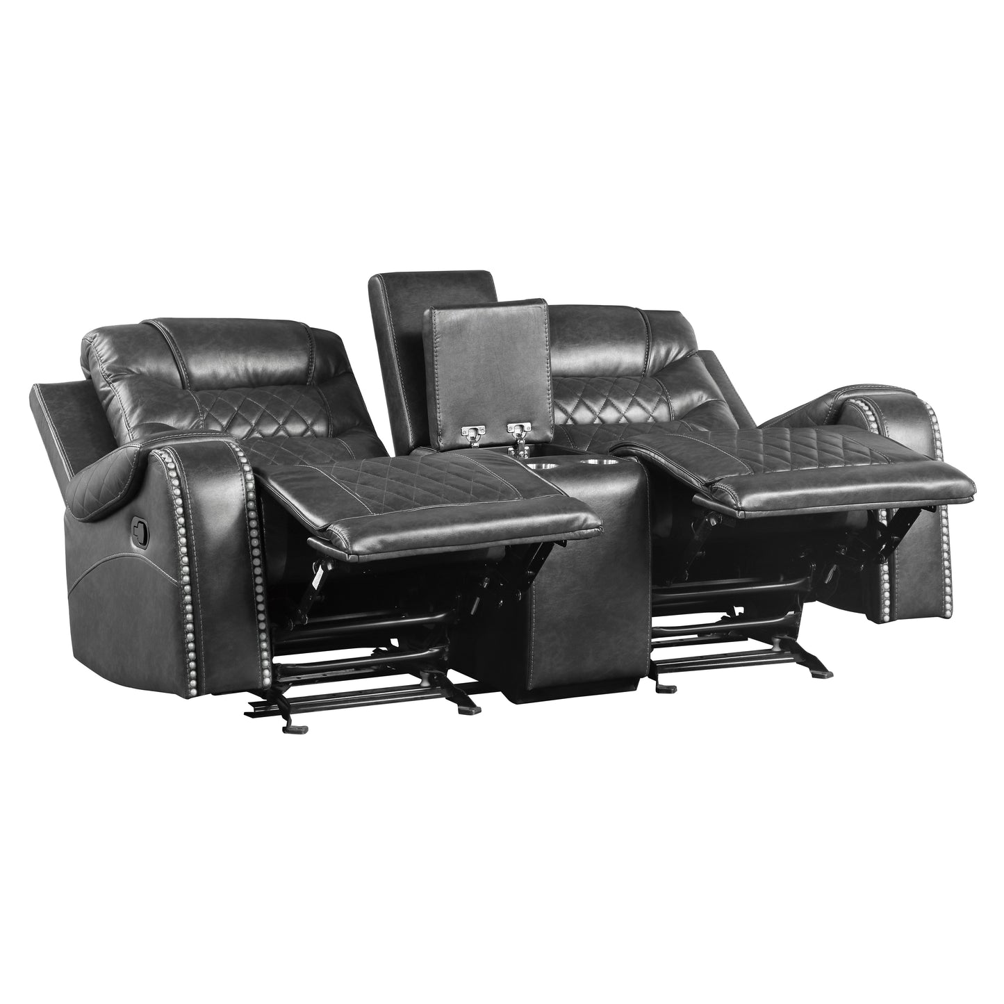 Homelegance Putnam Glider Reclining Loveseat with Center Console in Gray 9405GY-2