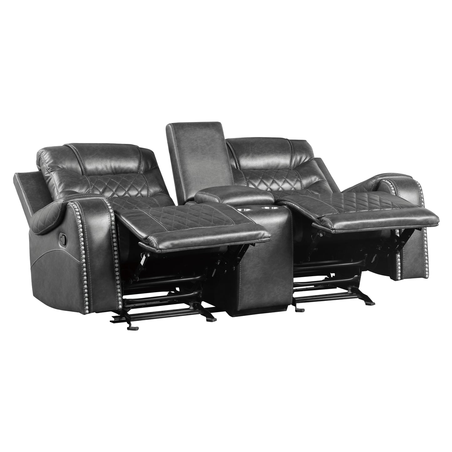 Homelegance Putnam Glider Reclining Loveseat with Center Console in Gray 9405GY-2