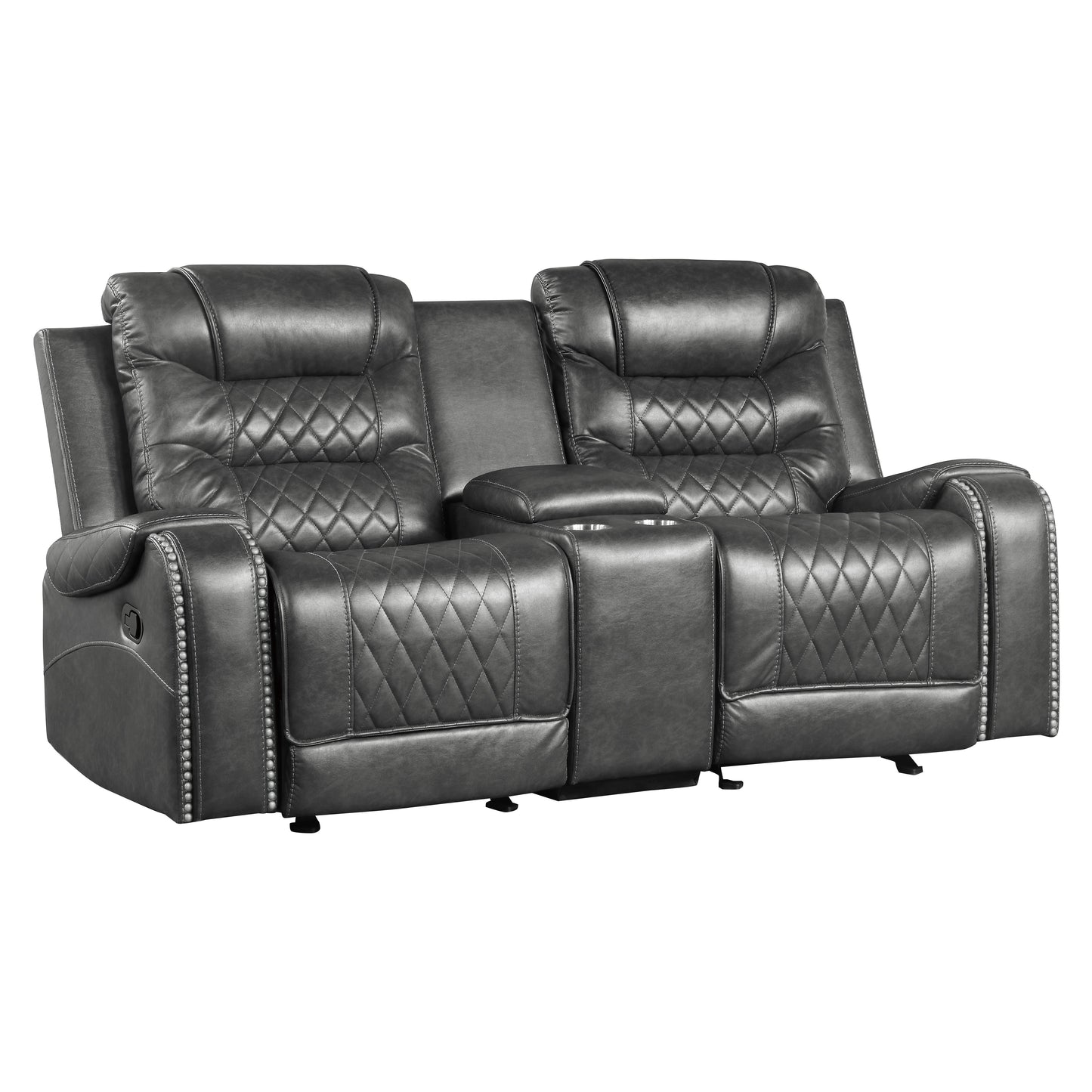 Homelegance Putnam Glider Reclining Loveseat with Center Console in Gray 9405GY-2