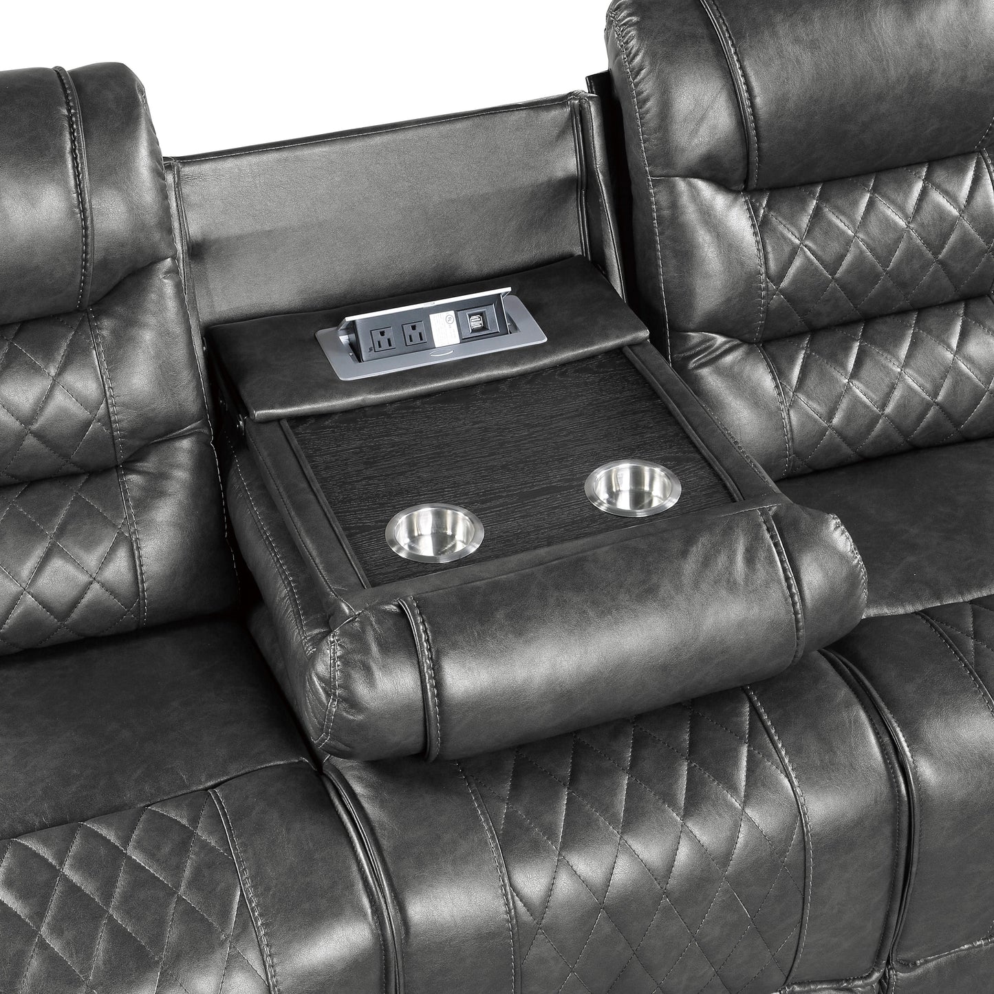 Homelegance Putnam Gray Faux Leather Double Reclining Sectional Sofa 9405GY-3
