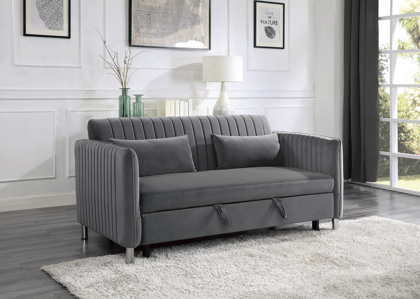 Homelegance Greenway Sofa in Luxurious Brown-Gray Velvet with Pull-Out Bed 9406BRG-3CL