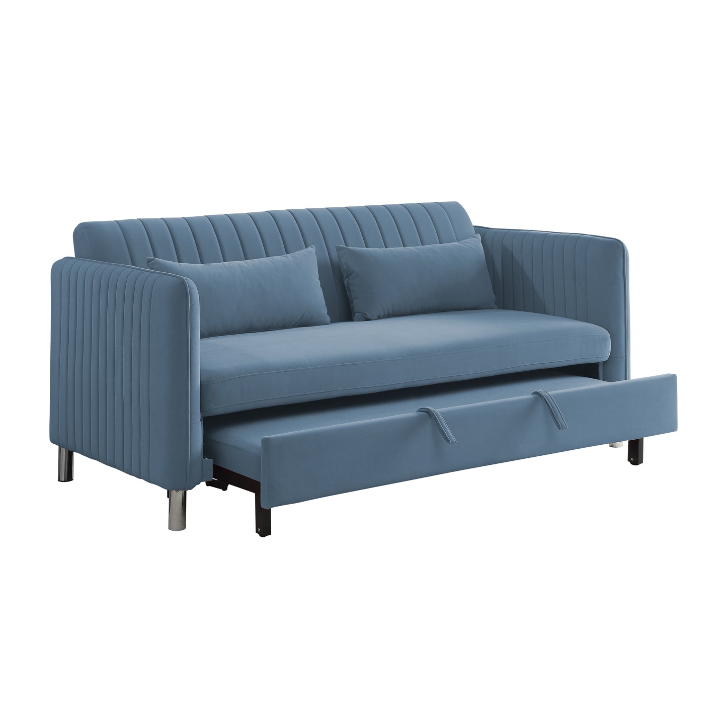 Homelegance Greenway Sectional Sofa Blue Velvet Convertible Sleeper 9406NBU-3CL