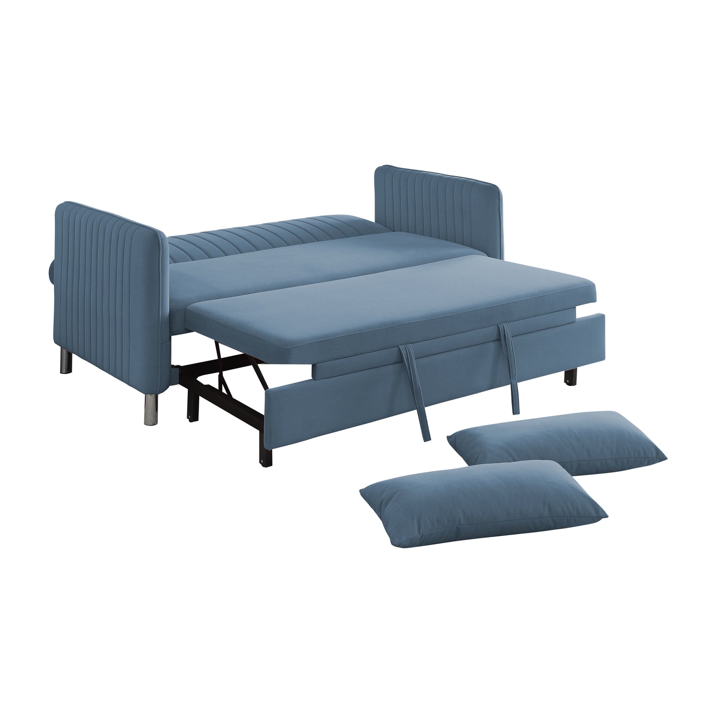 Homelegance Greenway Sectional Sofa Blue Velvet Convertible Sleeper 9406NBU-3CL