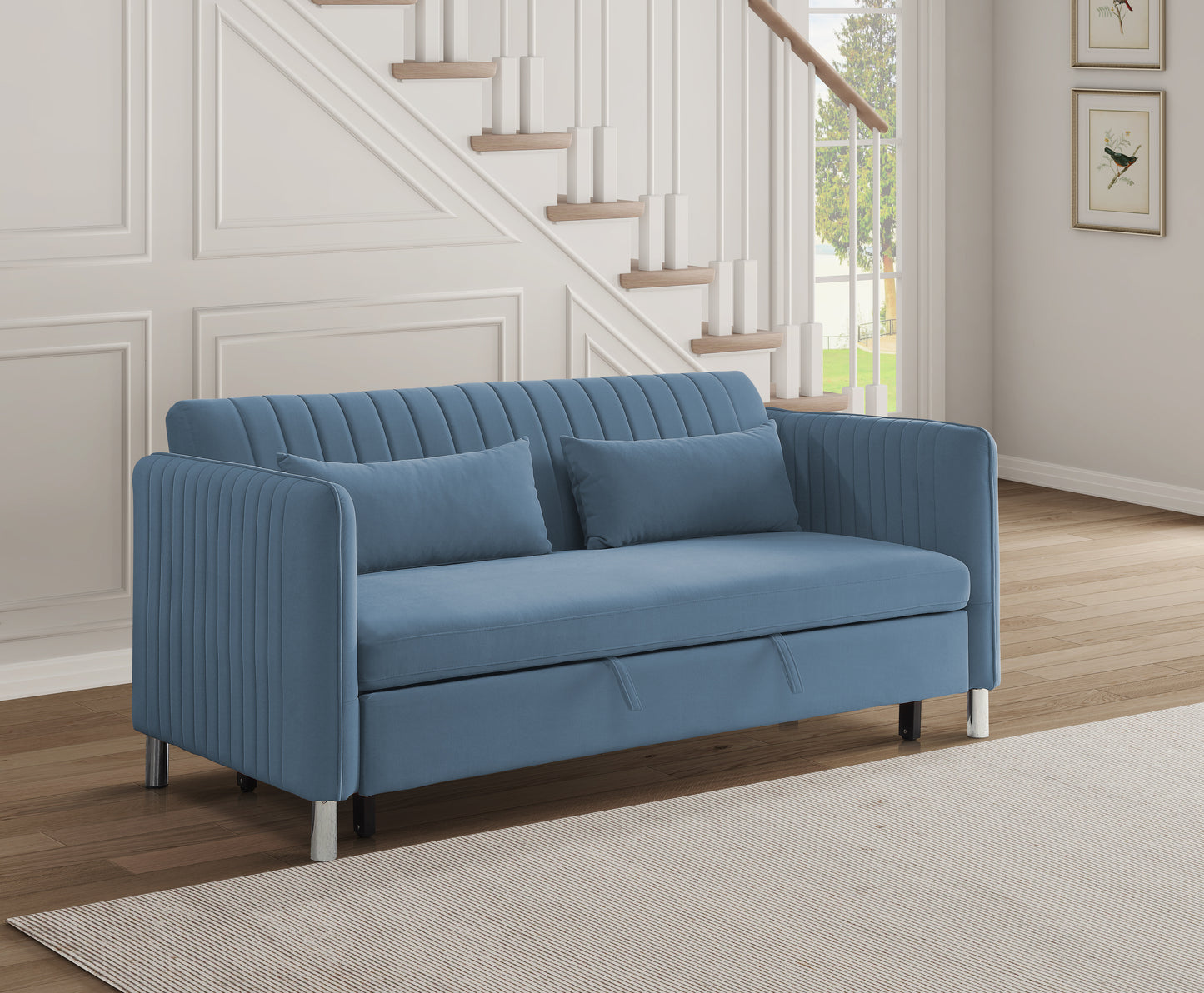 Homelegance Greenway Sectional Sofa Blue Velvet Convertible Sleeper 9406NBU-3CL