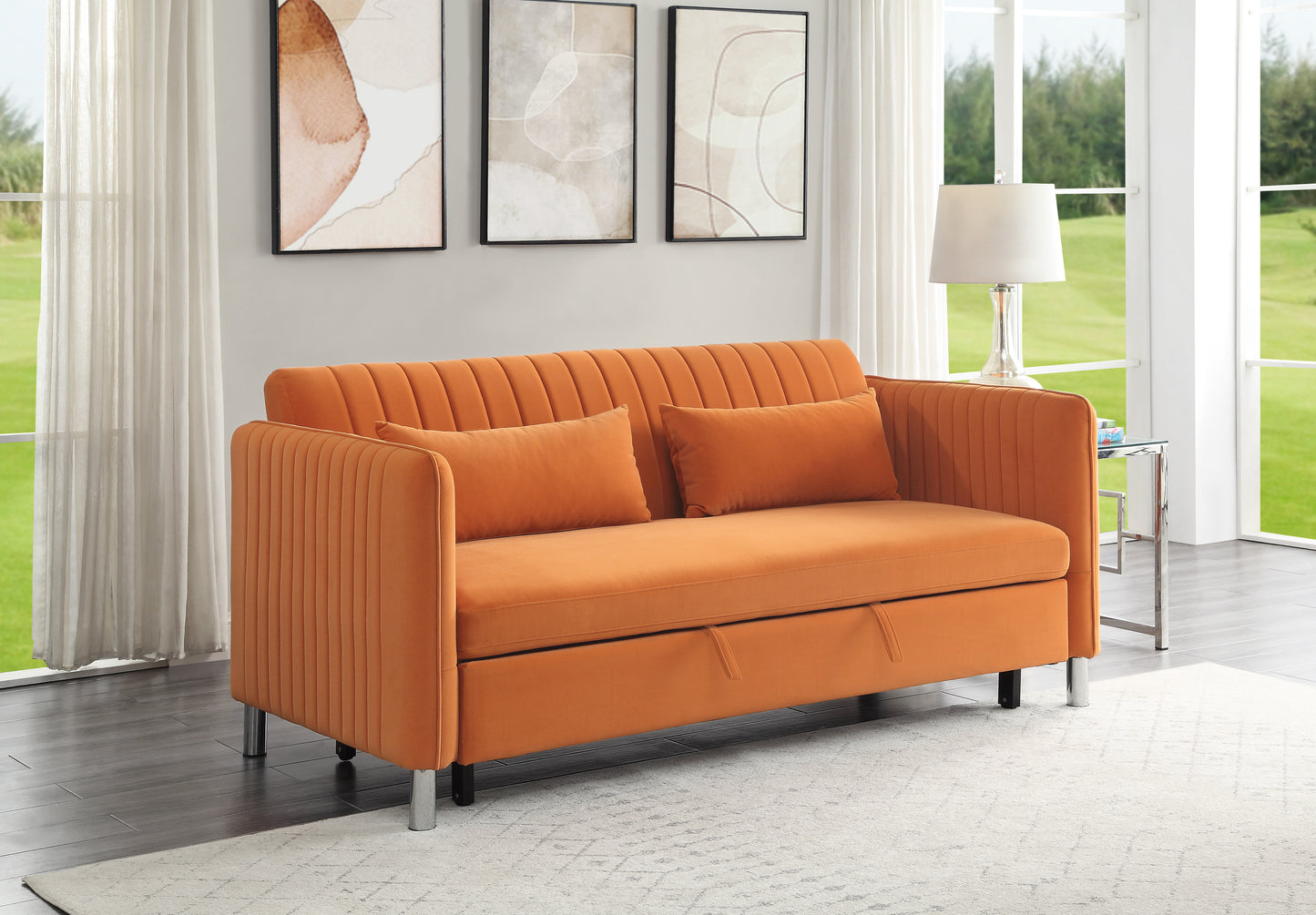 Homelegance Greenway Sectional Sofa in Luxurious Orange Velvet 9406RN-3CL