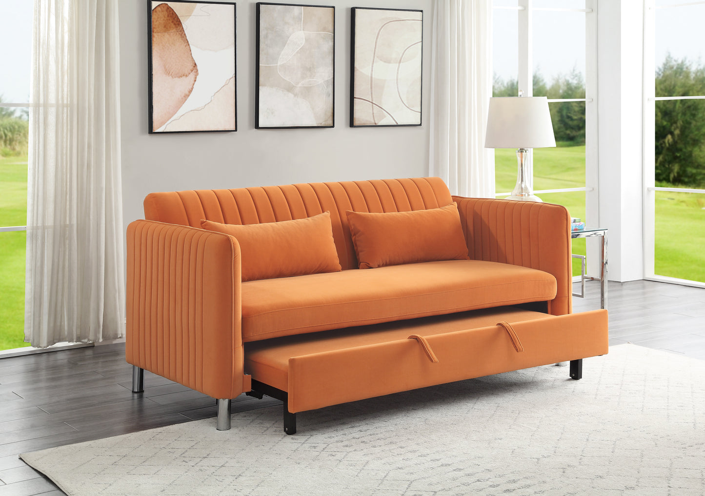Homelegance Greenway Sectional Sofa in Luxurious Orange Velvet 9406RN-3CL
