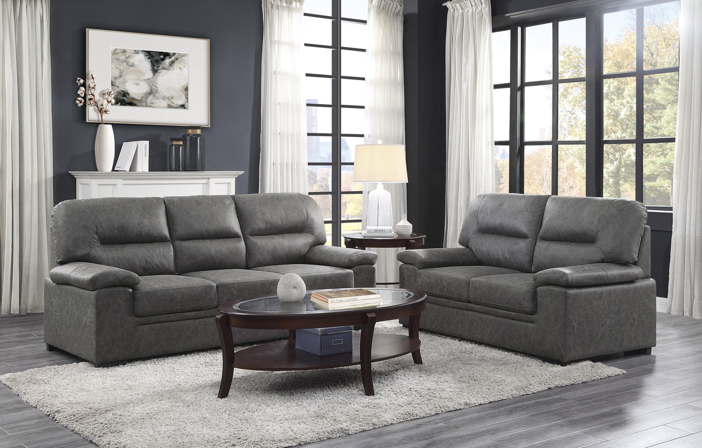 Homelegance Michigan Loveseat in Dark Gray Polished Microfiber 9407DG-2