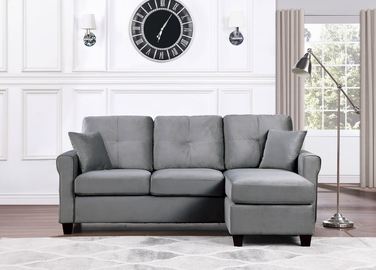 Homelegance Monty Sectional Sofa Gray Velvet Reversible Design 9411GY-3SC