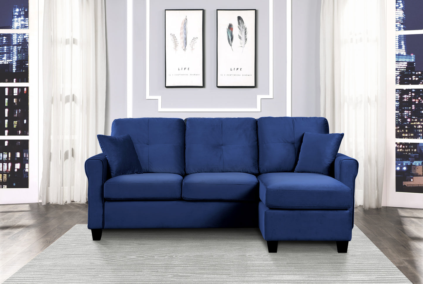 Homelegance Monty Sectional Sofa Navy Velvet Reversible Chic Comfort 9411NV-3SC