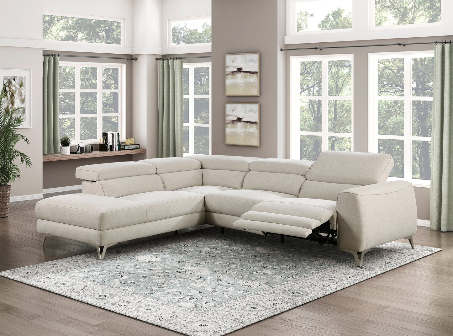 Homelegance Bienvenue 2-Piece Power Reclining Sectional Sofa in Beige 9415-SCPW