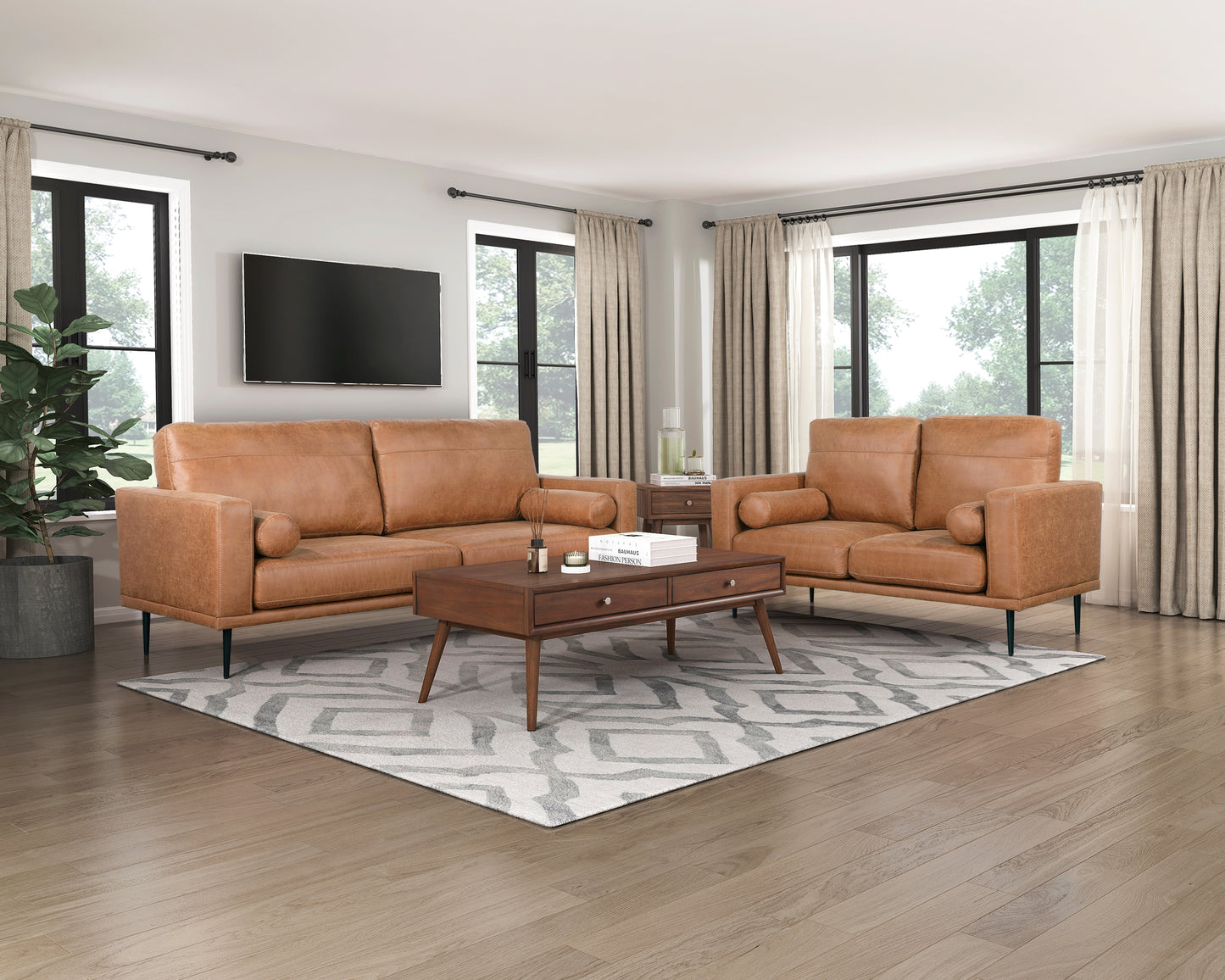 Homelegance Westcliffe Sectional Sofa in Brown Polished Microfiber 9416CAR-3