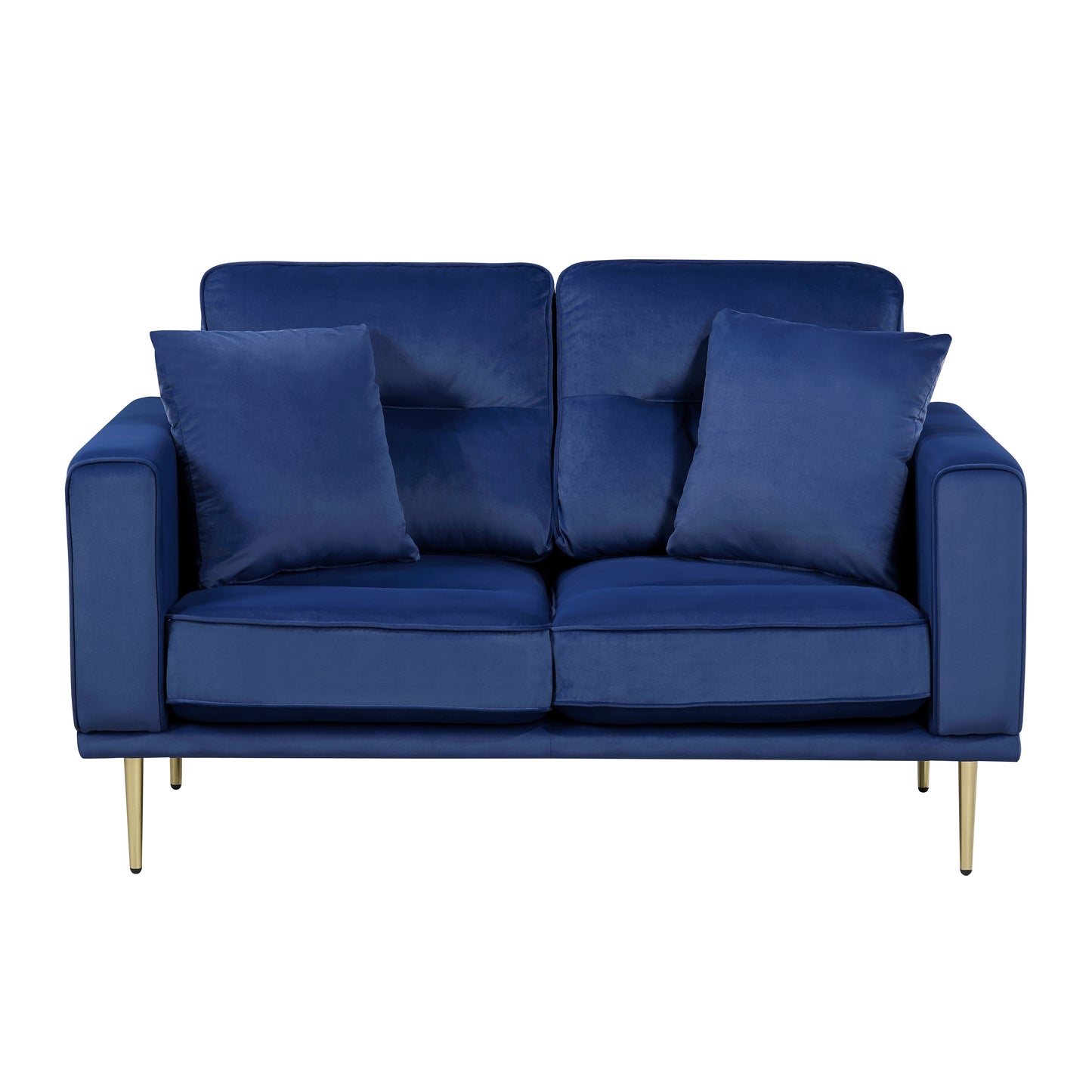 Homelegance Violetta Blue Velvet Loveseat with Gold Metal Legs 9417BUE-2