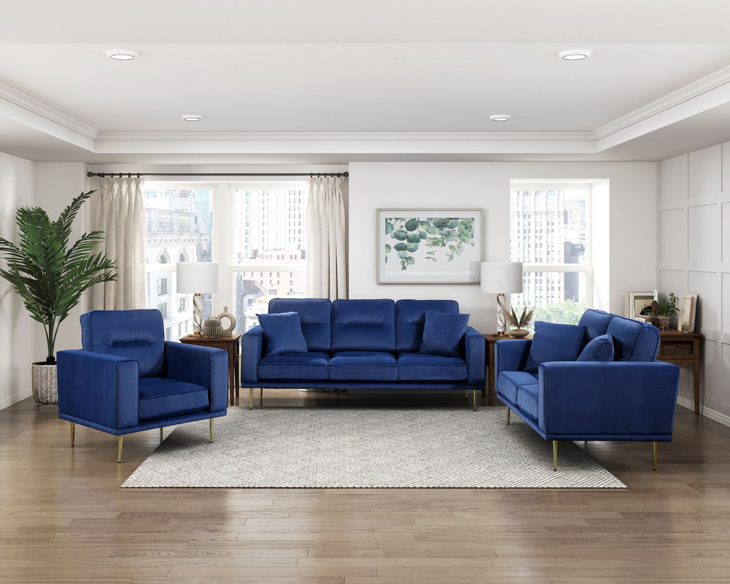 Homelegance Violetta Accent Chair in Blue Velvet with Gold Metal Legs 9417BUE-1