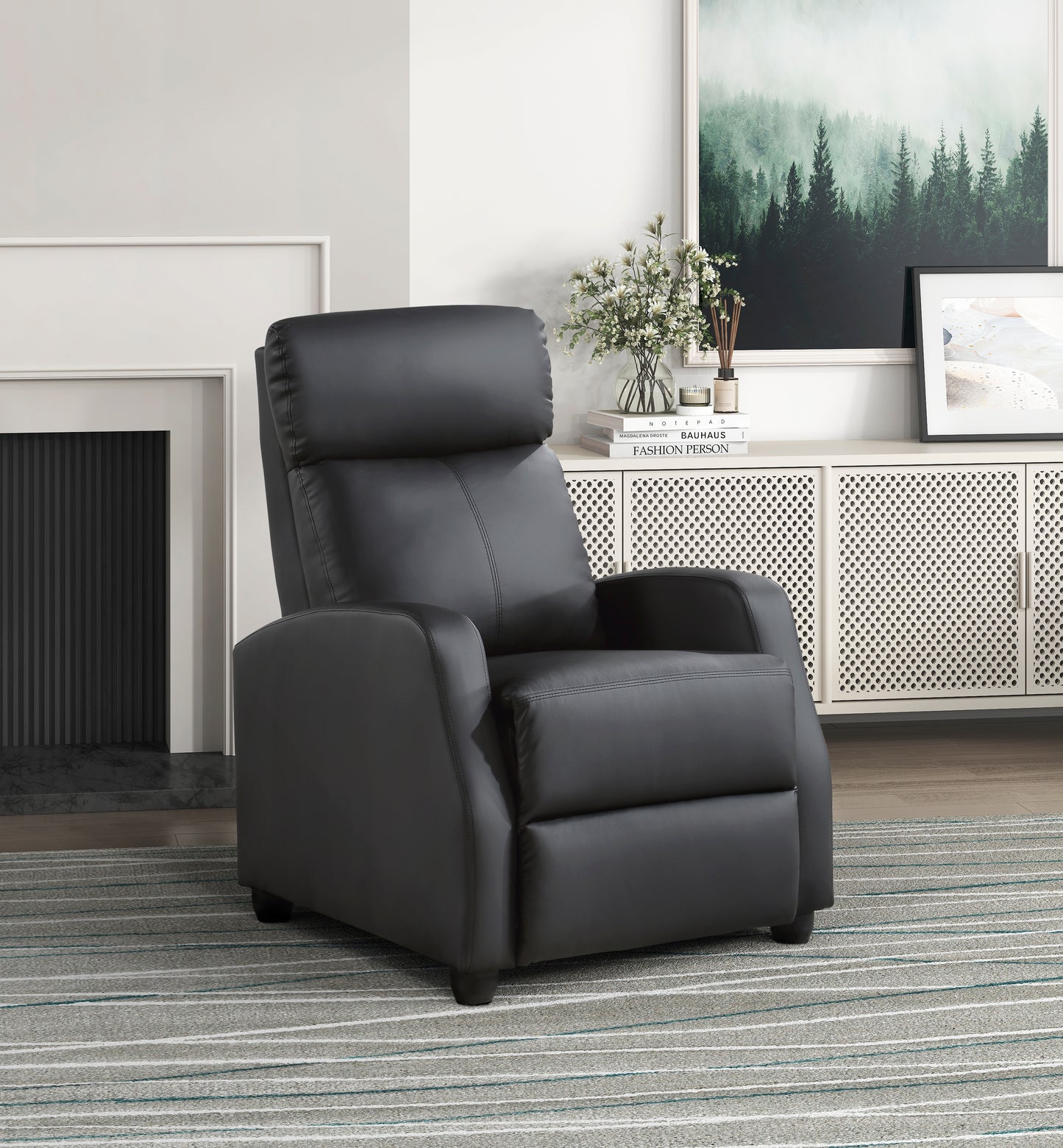 Homelegance Greenfield Reclining Chair in Black Faux Leather 9420BK-1
