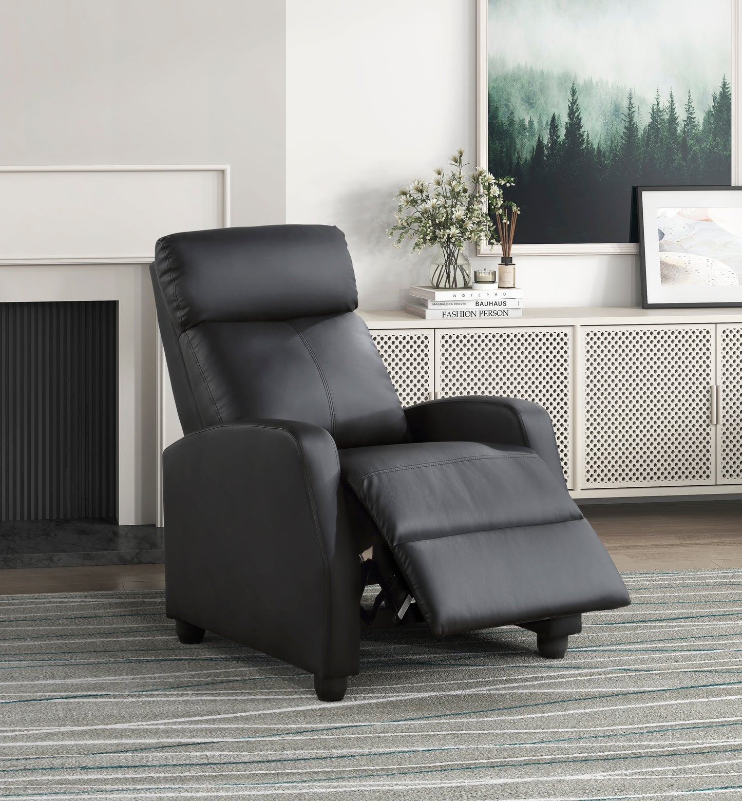 Homelegance Greenfield Reclining Chair in Black Faux Leather 9420BK-1