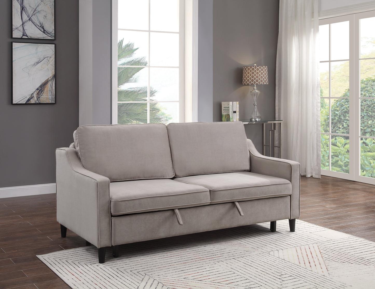 Homelegance Adelia Sofa Cobblestone Velvet Convertible Sleeper 9428CB-3CL