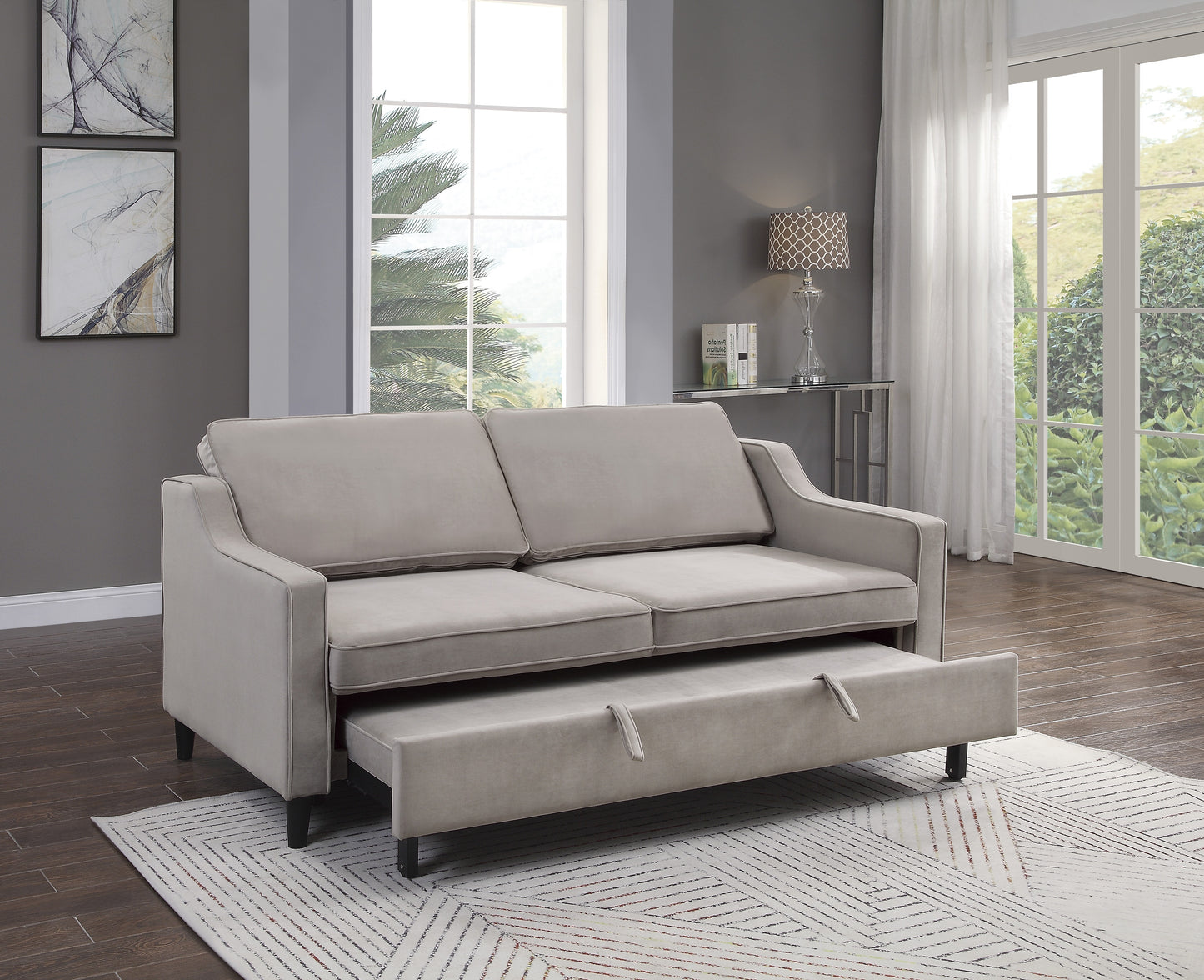 Homelegance Adelia Sofa Cobblestone Velvet Convertible Sleeper 9428CB-3CL