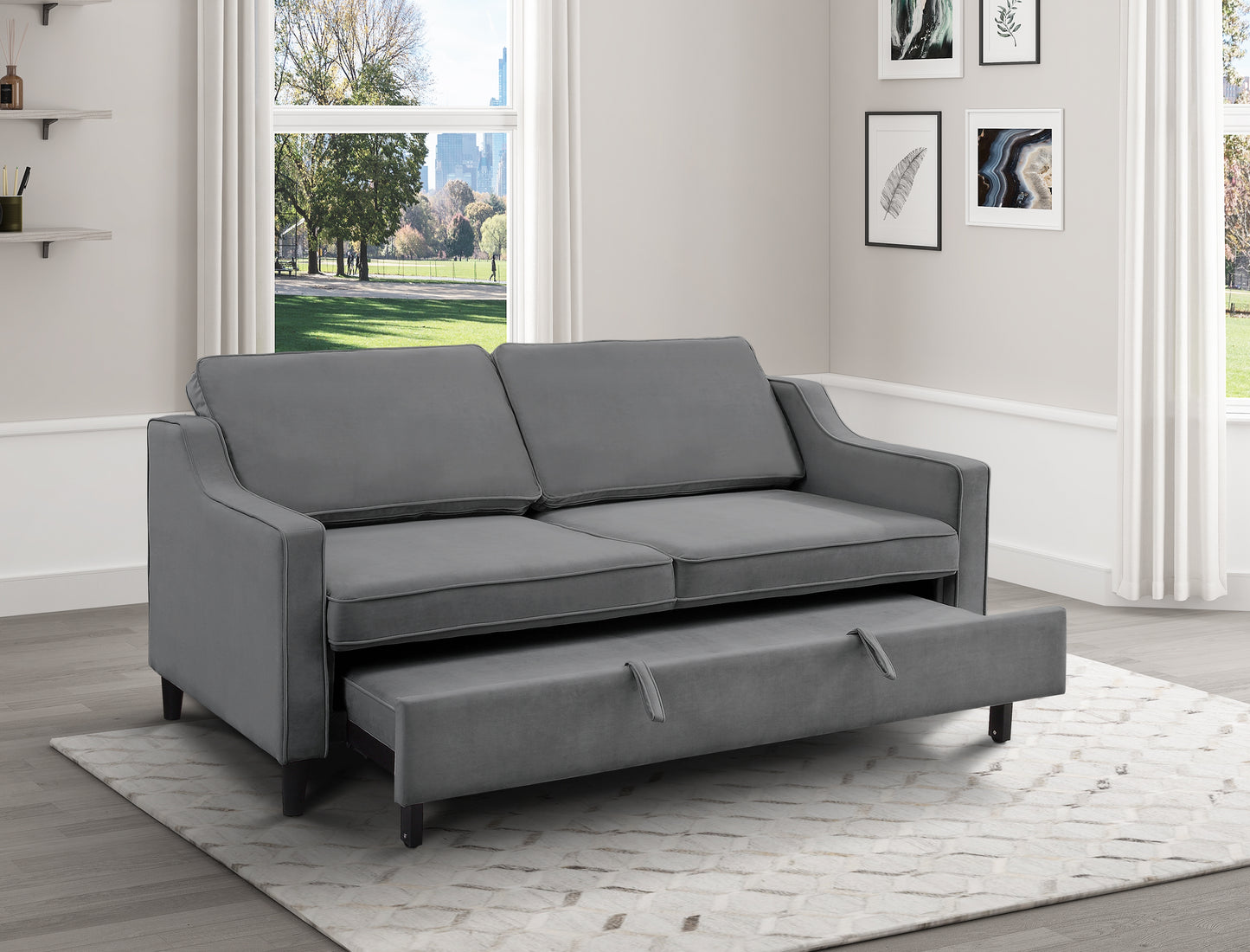 Homelegance Adelia Dark Gray Velvet Convertible Sofa with Pull-Out Bed 9428DG-3CL