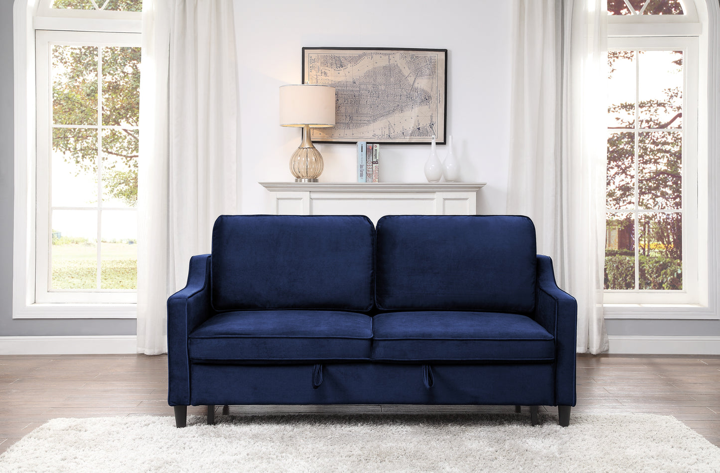 Homelegance Adelia Navy Velvet Sectional Sofa with Pull-Out Bed 9428NV-3CL
