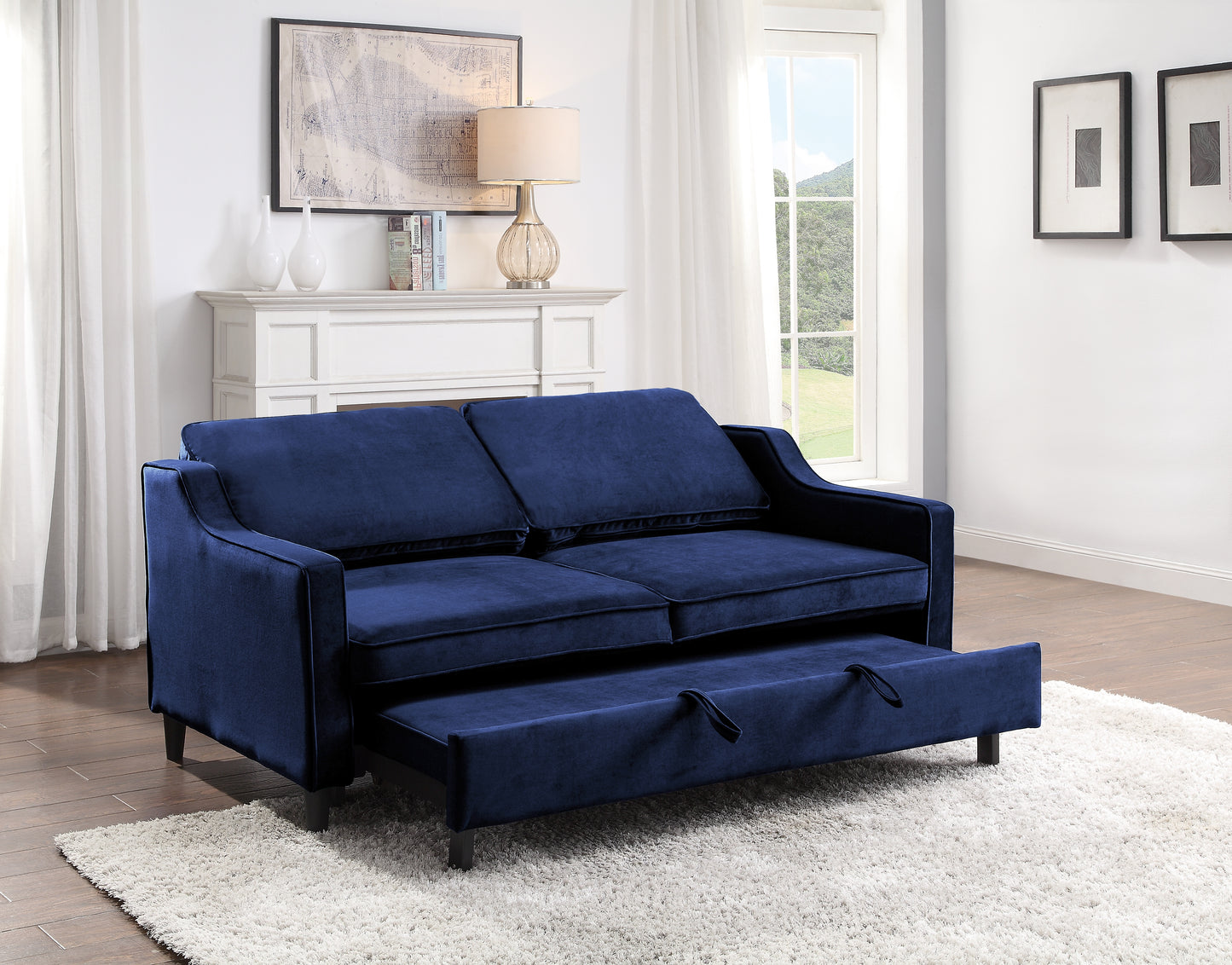 Homelegance Adelia Navy Velvet Sectional Sofa with Pull-Out Bed 9428NV-3CL