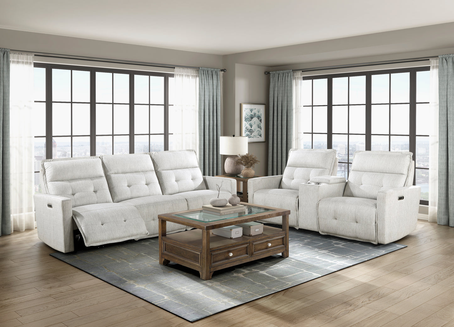 Homelegance Salida Sectional Sofa in Soft Hemp White Textured Fabric 9444HMP-3PWH