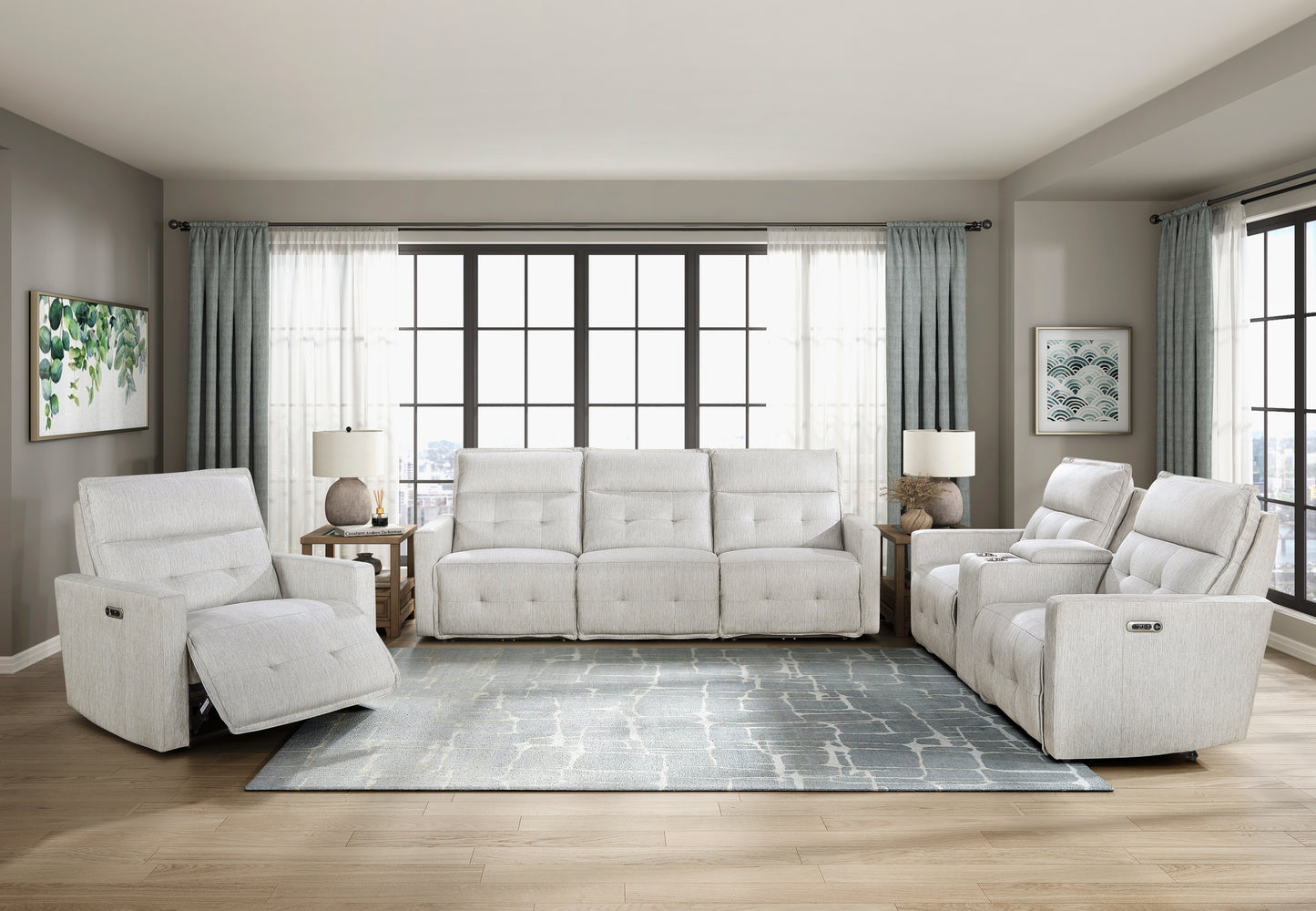 Homelegance Salida Sectional Sofa in Soft Hemp White Textured Fabric 9444HMP-3PWH