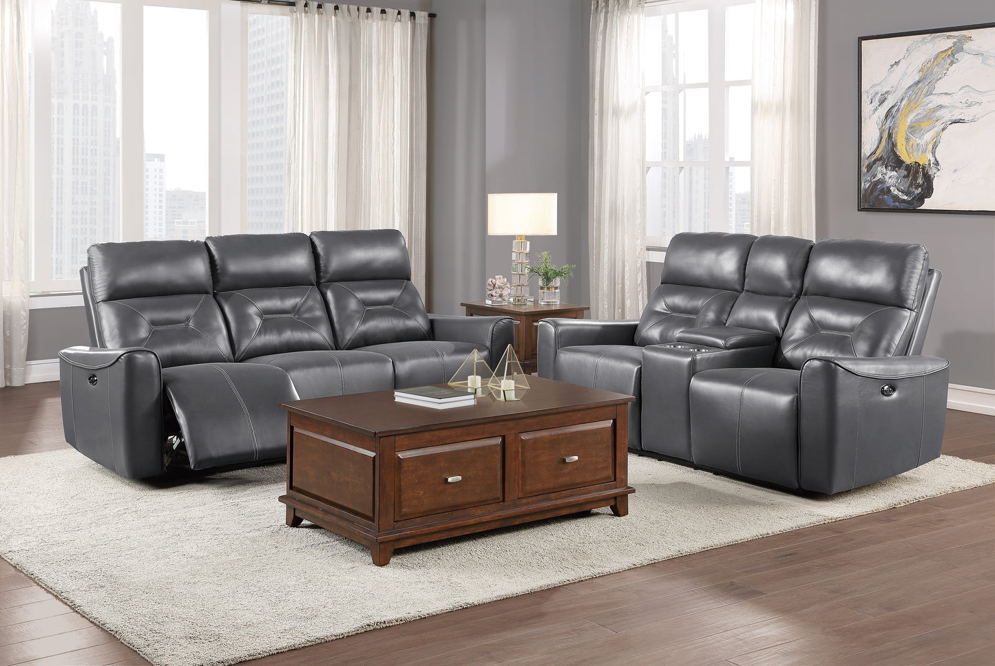 Homelegance Burwell Loveseat Power Reclining Dark Gray 9446GY-2PW