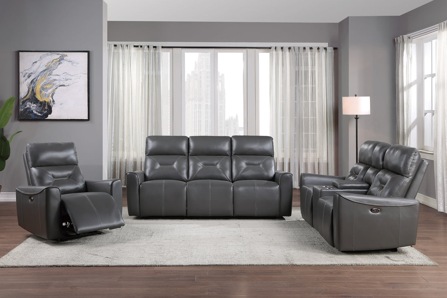 Homelegance Burwell Reclining Chair Power Recliner Dark Gray 9446GY-1PW