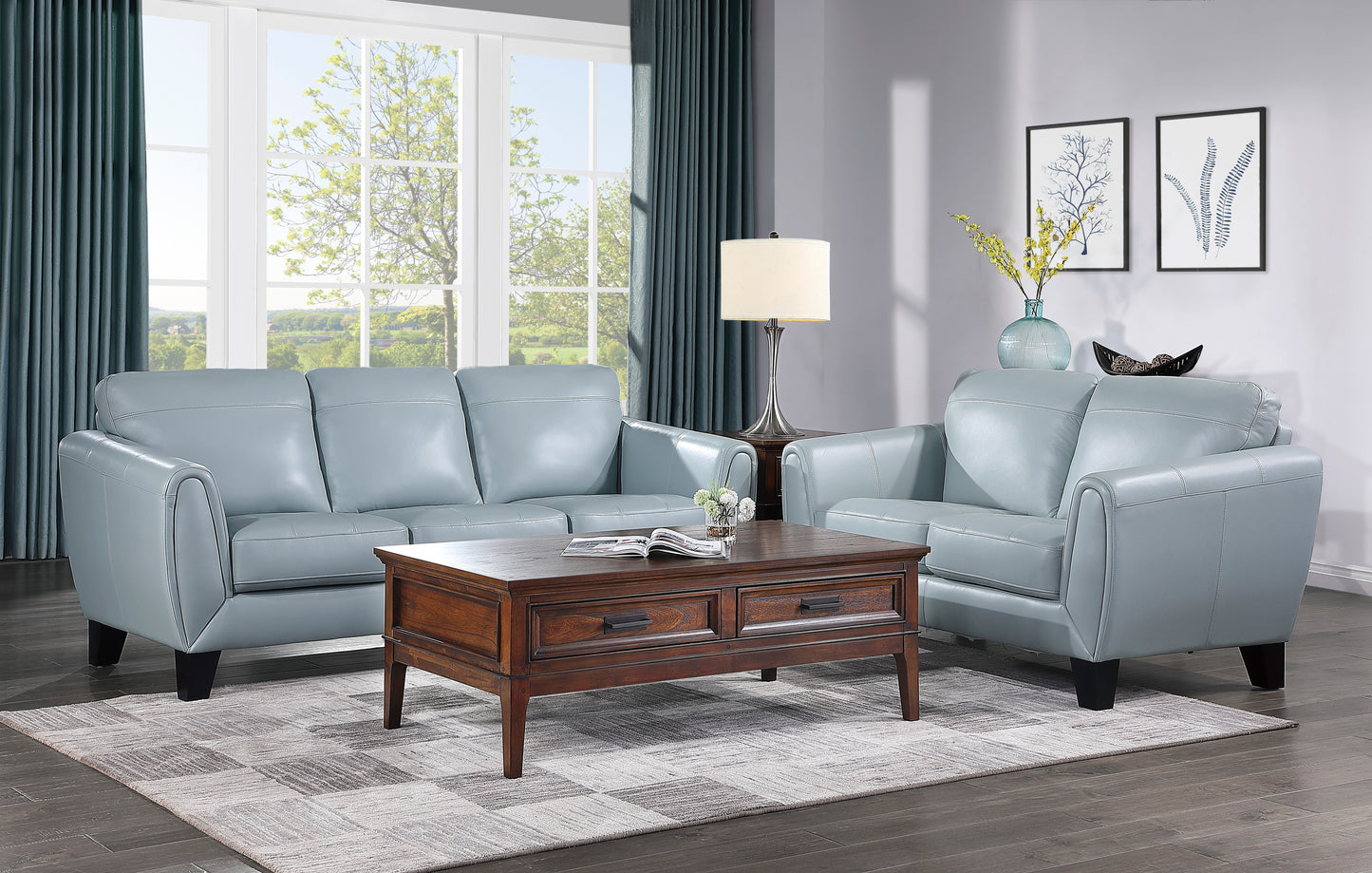 Homelegance Spivey Aqua Top Grain Leather Sectional Sofa 9460AQ-3