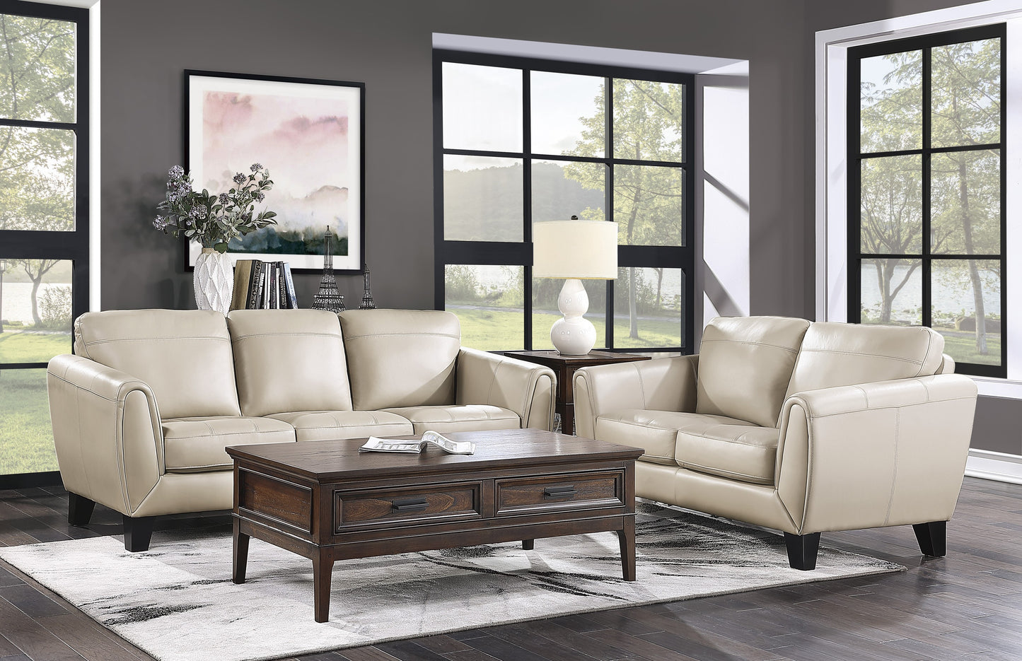 Homelegance Spivey Sectional Sofa in Luxurious Beige Top Grain Leather 9460BE-3
