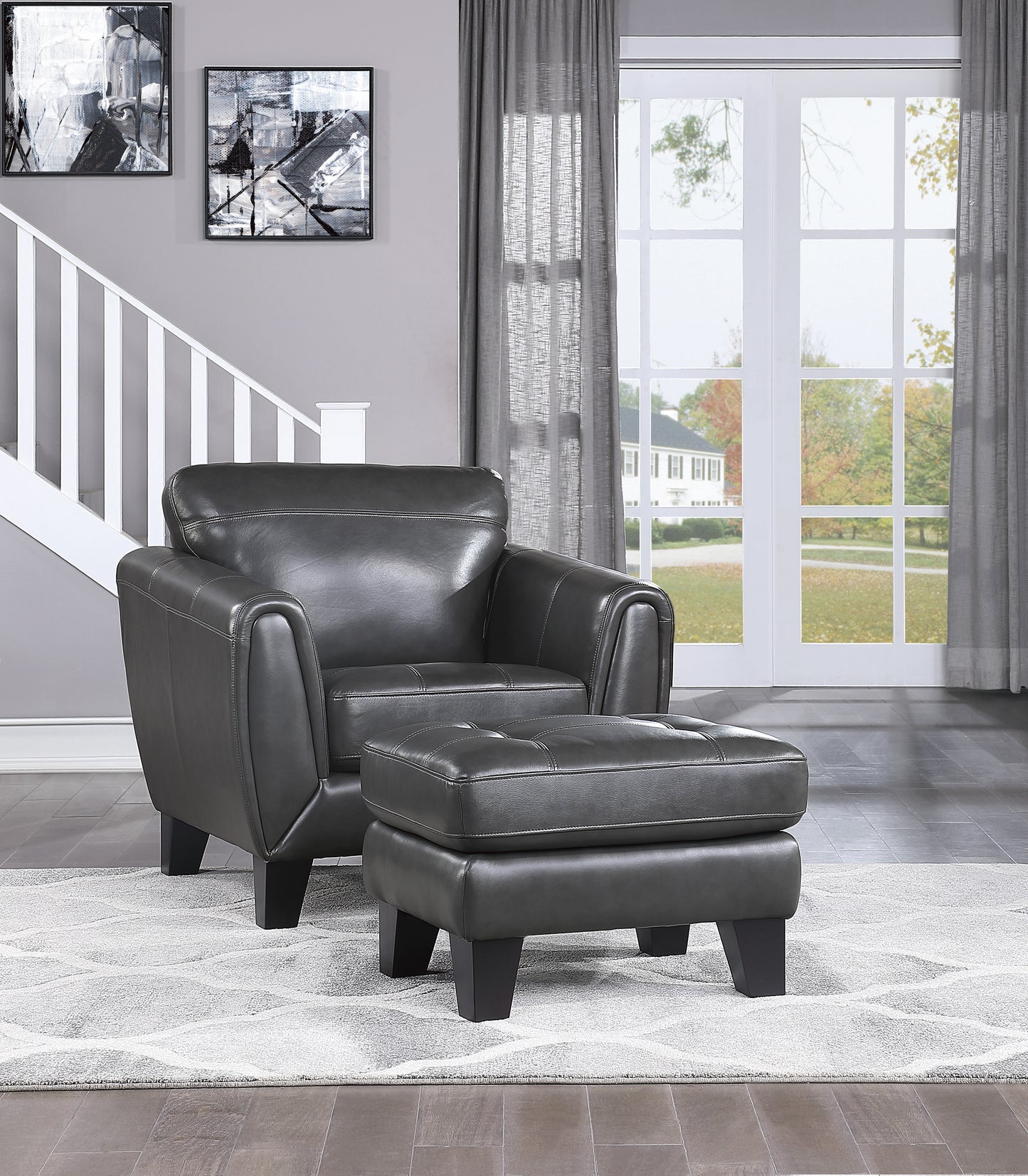 Homelegance Spivey Dark Gray Accent Chair with Leather Upholstery 9460DG-1